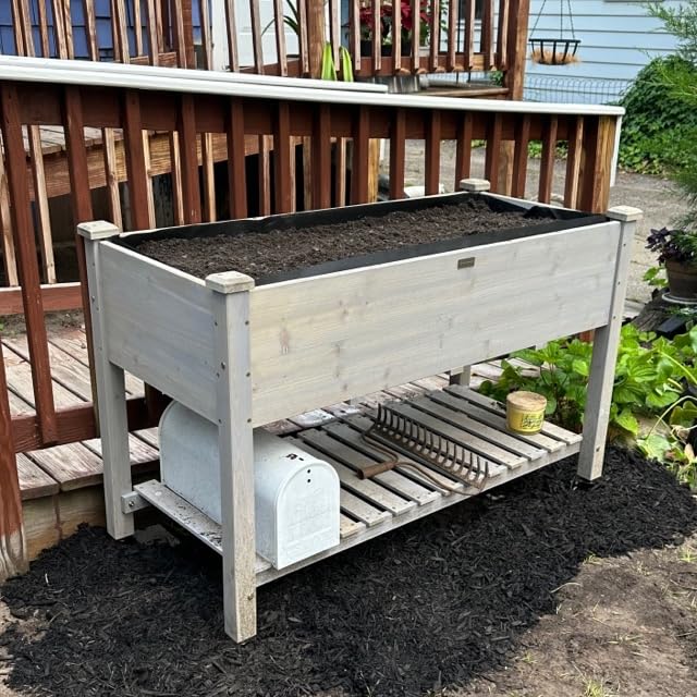 Best Choice Products Raised Garden Bed 48x24x32-inch Mobile Elevated Wood Planter w/Lockable Wheels, Storage Shelf, Protective Liner - Gray customer photo 2