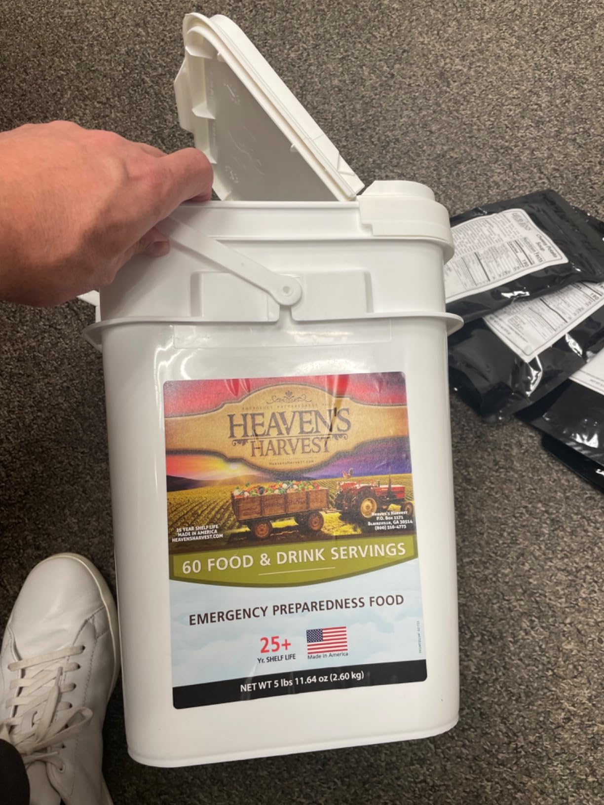 Heaven’s Harvest 25-Year Family Food Kit — Emergency Food Supply. Freeze Dried Survival Food Kit + Water-Proof 25-Year Storage Bucket. MRE Meals/Non-Perishable & Perfect Camping Food (60 Servings) customer photo 1