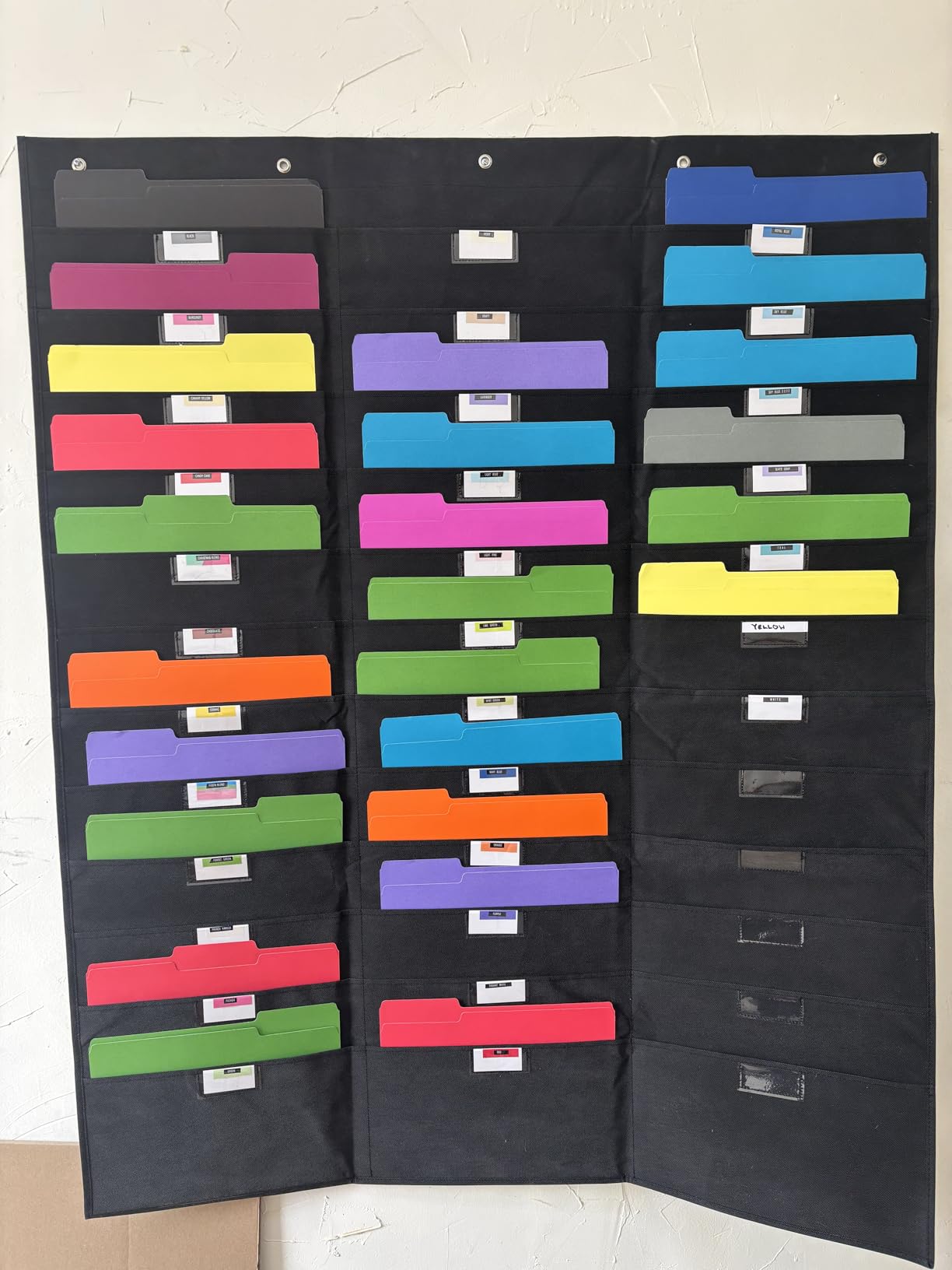 REGELETO 12 Pockets File Storage Pocket Chart with 12 Nametag Pockets,Hanging Wall File Organizer for Classroom and Office, Organize Your Assignments, Files, Scrapbooks, Paper (Black) customer photo 1