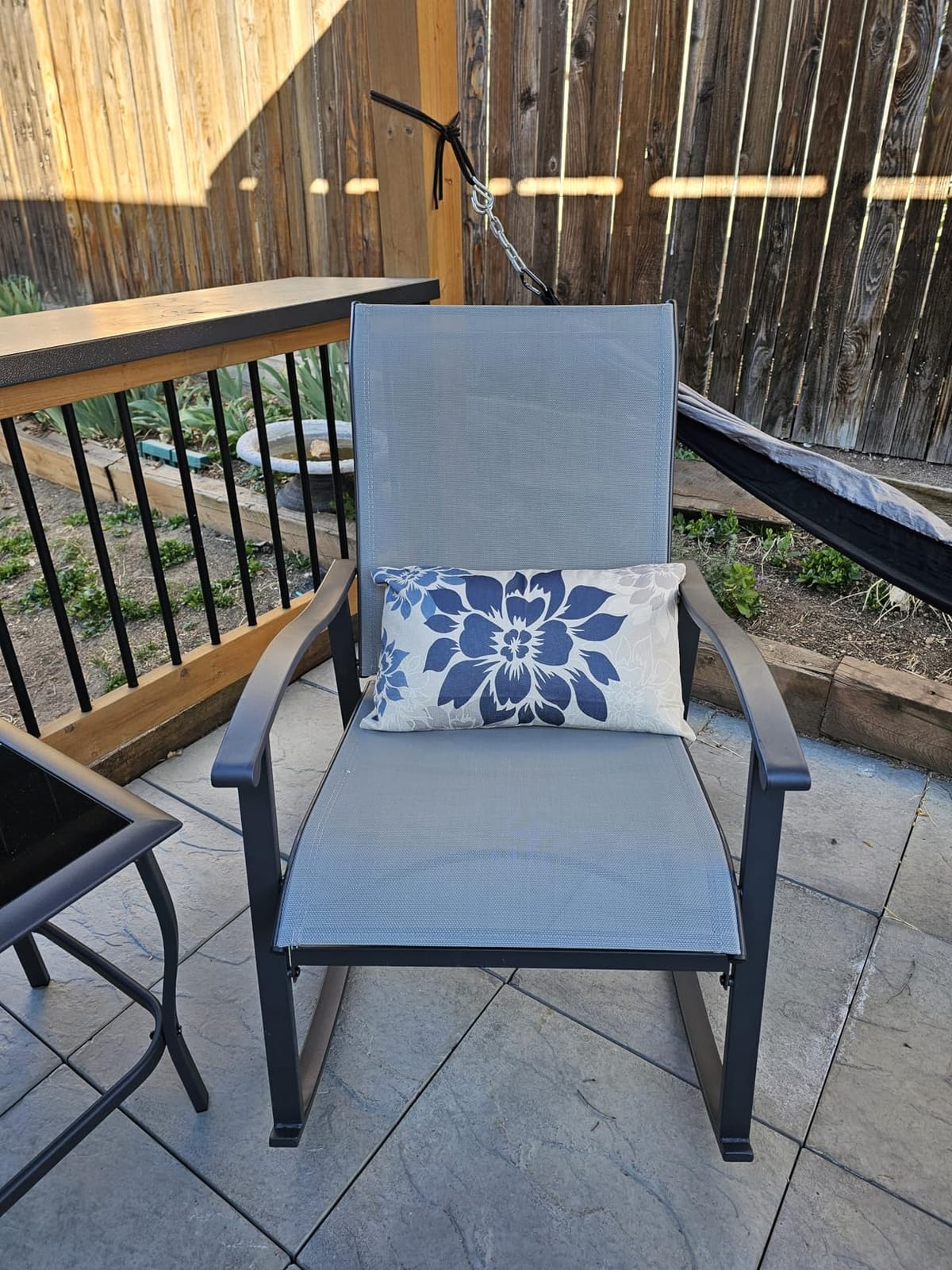 Vongrasig 3 Piece Outdoor Rocking Bistro Set, Textilene Fabric Small Patio Furniture Set, Front Porch Rocker Chairs Conversation Set with Glass Table for Lawn, Garden, Balcony, Poolside (Light Gray) customer photo 1