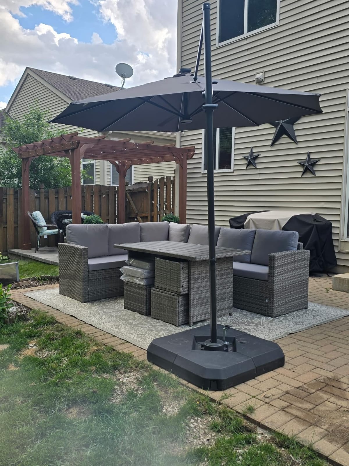 Wumiokio Patio Furniture Set, 7 Pieces Outdoor Patio Furniture with Dining Table&Chair, All Weather Wicker Conversation Set with Ottoman,Grey (Include Sofa Dust Cover) customer photo 2