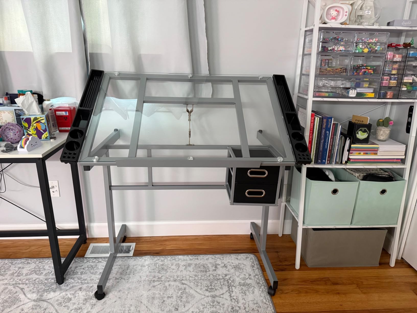 MoNiBloom 39‘’ Adjustable Drafting Table & Stool Set with Storage, Natural customer photo 1