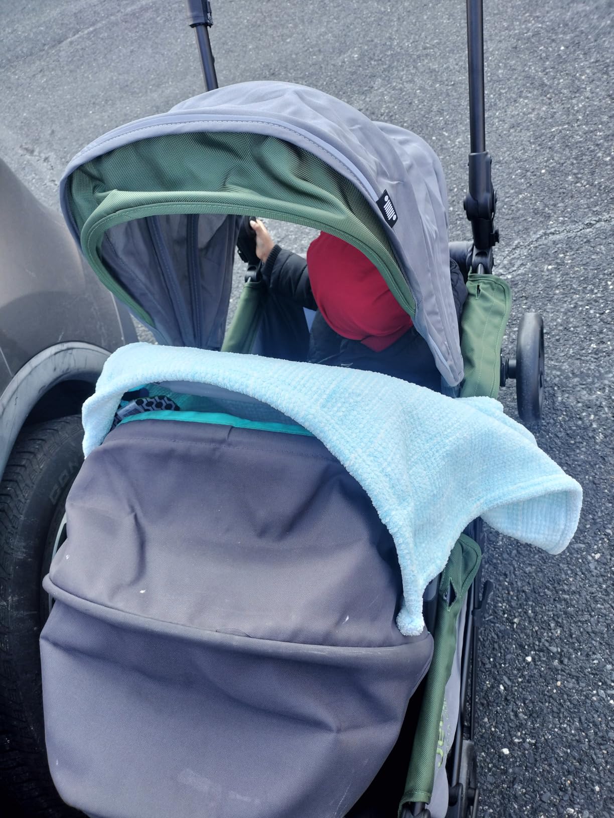 Jeep Sport All-Terrain Stroller Wagon by Delta Children - Includes Canopy, Parent Organizer, Adjustable Handlebar, Snack Tray & Cup Holders, Grey/Olive Green customer photo 1