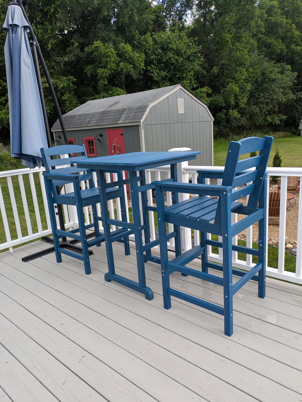SERWALL 3 Pcs HDPE Bar Height Adirondack Chairs and Bar Table Set, Blue customer photo 1