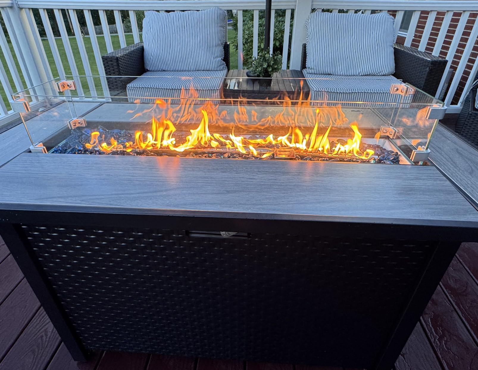 45 Inch Propane Fire Pit Table, 50,000 BTU Outdoor Gas Fire Pit for Patio & Backyard, 2-in-1 Firepit Dining Table with Glass Wind Guard, Blue Glass Rocks & Waterproof Cover customer photo 2