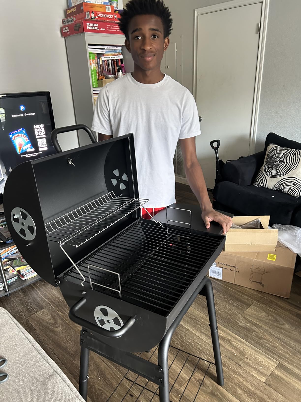 Charcoal Grill with Side Table,Barrel BBQ Grill 500 Sq In Cooking Area customer photo 2