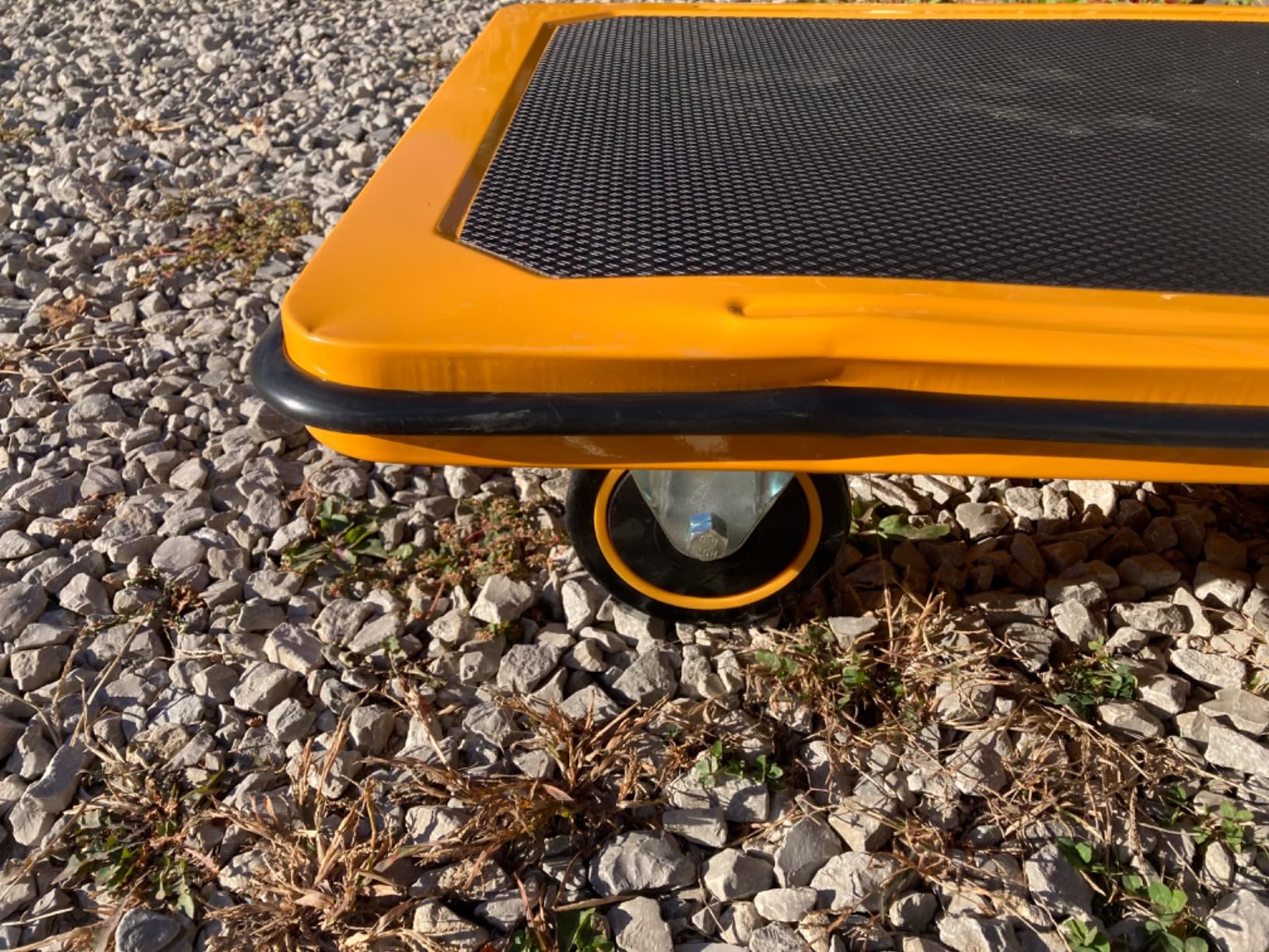 Heavy Duty Foldable Push Cart Dolly | 660 lbs. Capacity | Upgraded Collapsible Hand Truck Folding Platform with Swivel Wheels | Flat Bed Moving Wagon | Space Saving Push Handle (Yellow) customer photo 2