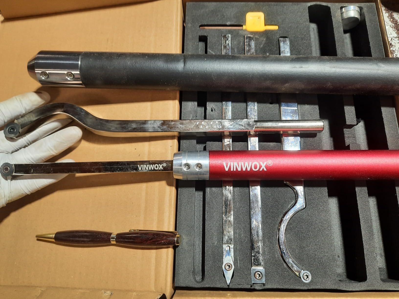 9 PCS Carbide Wood Lathe Turning Tool Set, Pen Turning tools, Including Swan Neck Hollower, Rougher, Finisher, Detailer, Aluminum Handles from 14