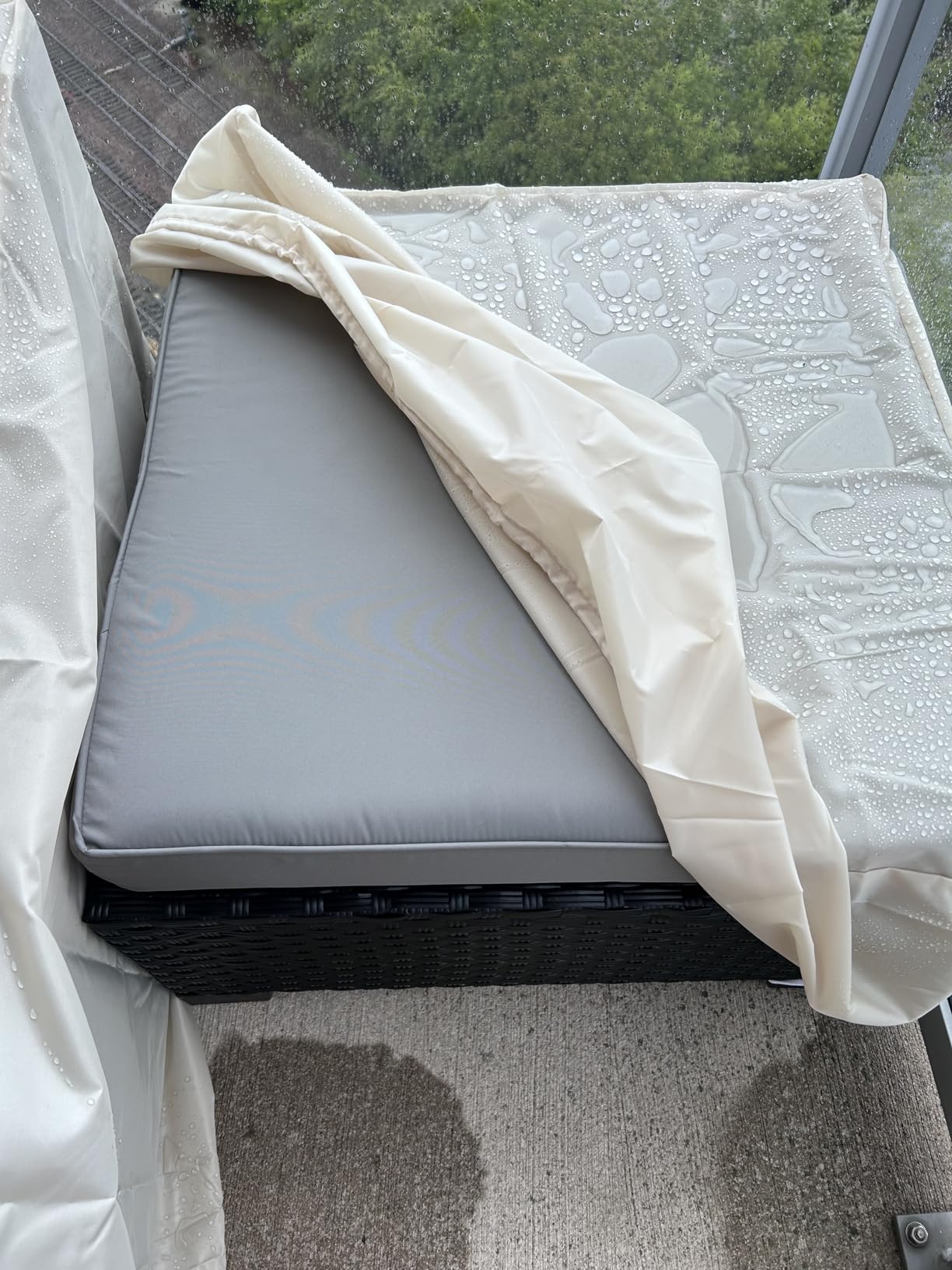 Rattaner 3 Pieces Patio Furniture Set Outdoor Sectional Wicker Patio Furniture Patio Couch with Ottoman and Outdoor Table All-Weather Anti-Slip Cushions Waterproof Covers, Light Grey customer photo 2