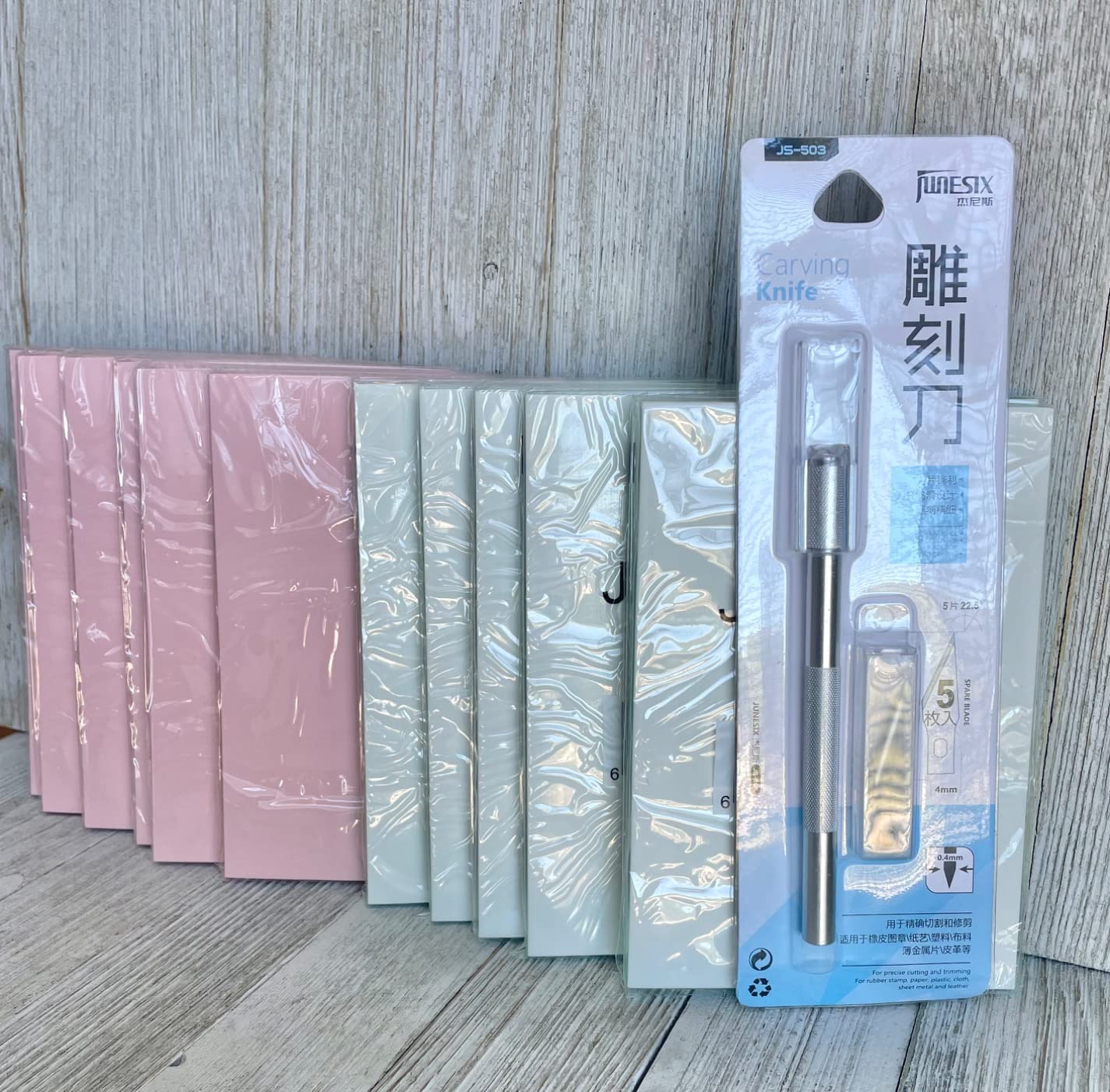 10 Pack Rubber Stamp Making Kit - Block Printing Kit,Linoleum Carving Tools with 8 Type Blades, 8 Pcs Pink Rubber Carving Block and Rubber Brayer Roller customer photo 1