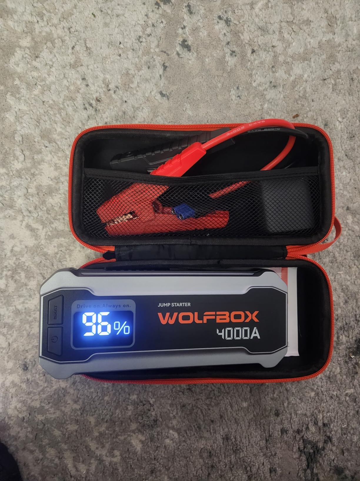 WOLFBOX 4000A Jump Starter,12V Car Battery Jumper Starter Portable with 65W Quick Charger,LED Display,88.8Wh Booster Jump Box Pack (10L Gas 10L Diesel Engine) with LED Light,Jumper Cables, MV24 customer photo 2
