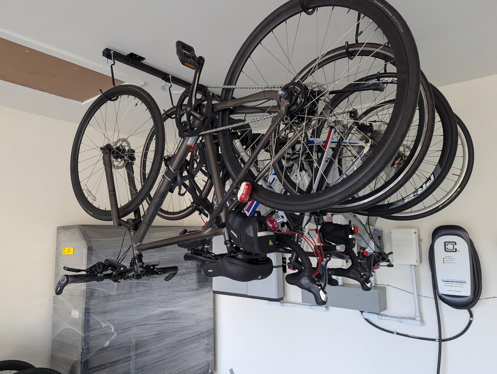 Teal Triangle Adjustable Ceiling Mounted Bike Rack for Garage, Hold 8 Bikes customer photo 1