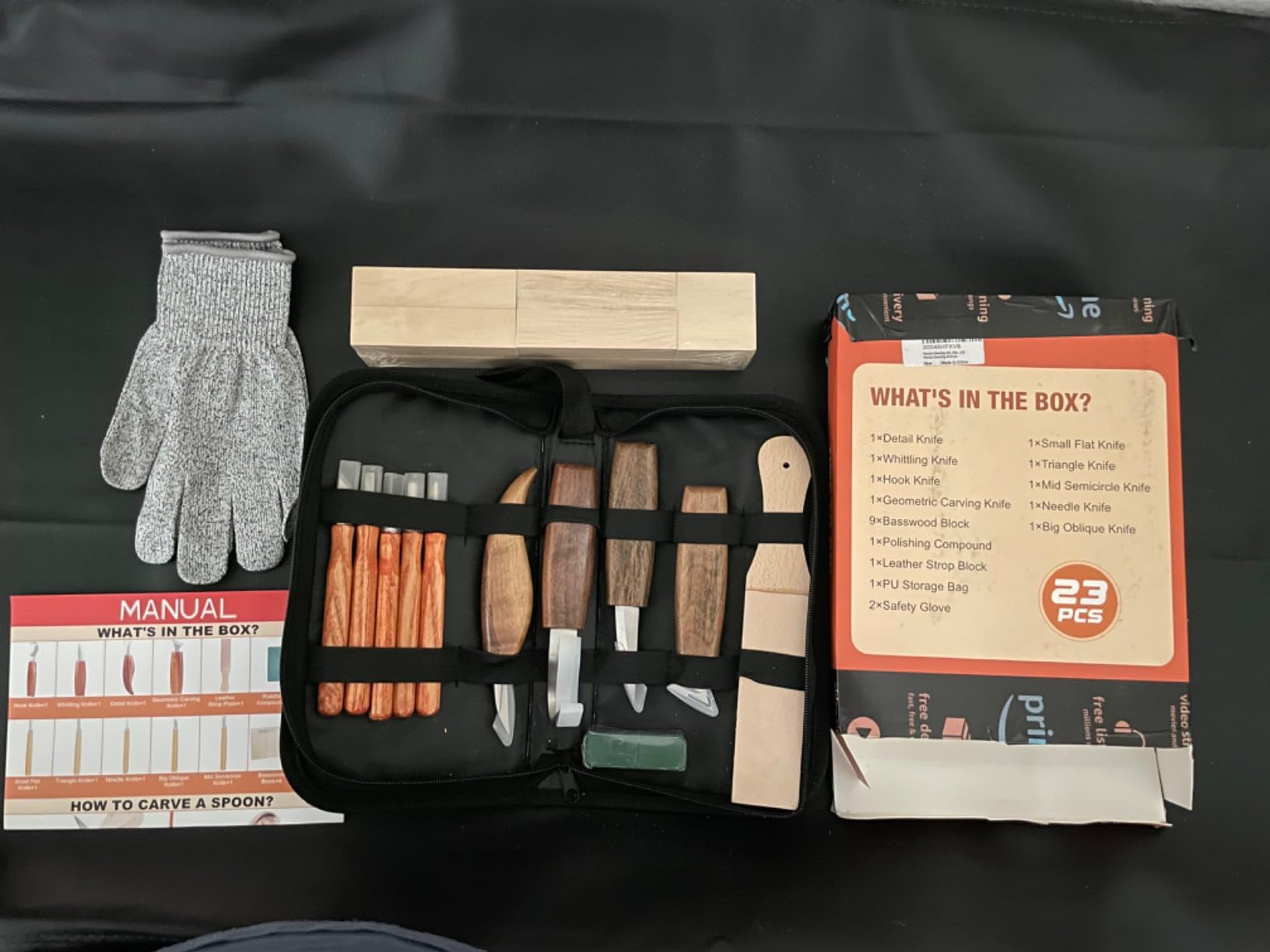 Wood Carving Kit, 20Pcs Wood Carving Tools with Leather Storage Bag, Whittling Kit with 3Pcs Chisels & 8Pcs Whittling Knives & 5 Detail Knives for Beginners and Enthusiasts customer photo 1
