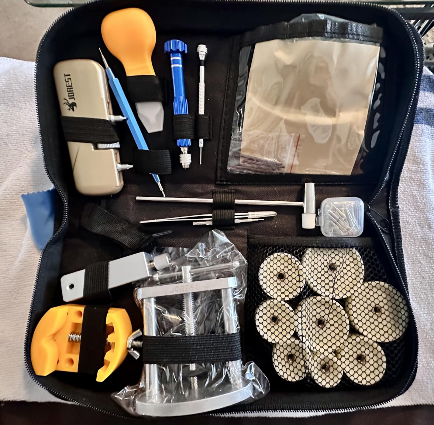 JOREST Watch Repair Kit + Watch Press Tool, Battery Replacement, Strap Adjustment, Wrench Opening Back Cover, Case Opener/Closer, Link Remover Sizing Bracelet, Screwdriver Band Pin Removal, Spring Bar customer photo 1