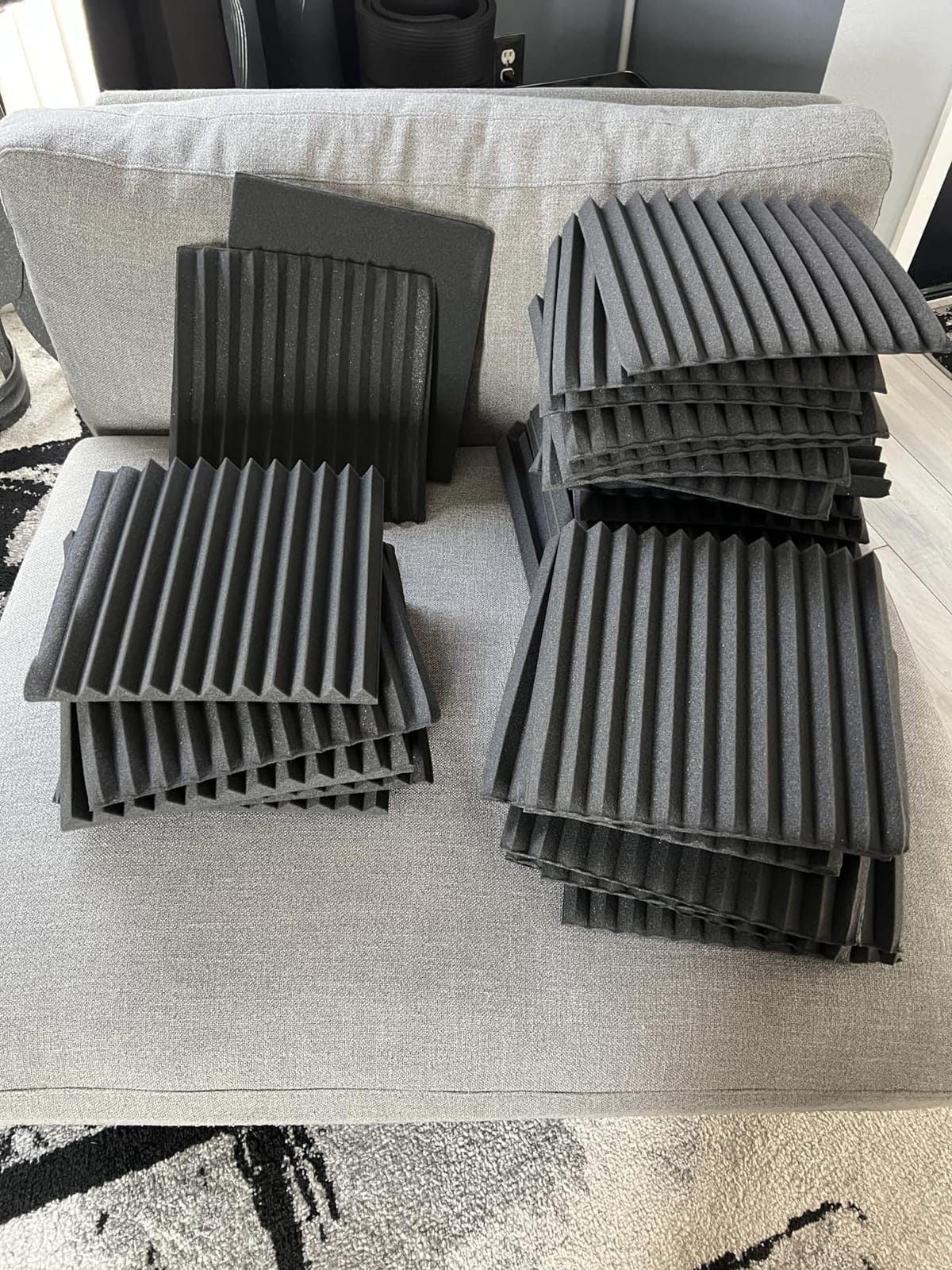 Knightsacoustic 96 Pack Sound Proof Foam Panels for Walls, 1 X 12 X 12 Inches Acoustic Foam Panels, High Density Acoustic Panels Sound Absorbing, Black Noise Cancelling Studio Wedges(NOT ADHESIVE) customer photo 2