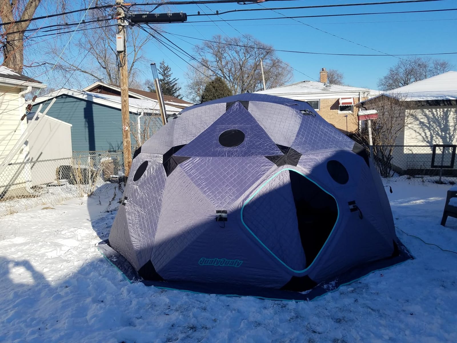 QualyQualy Insulated Pop-Up Tent with Floor - 8-10 Person Ice Fishing Shelter, 147sq.ft Windproof Ice Shack Hut with Stove Jack, Carrying Bag customer photo 2