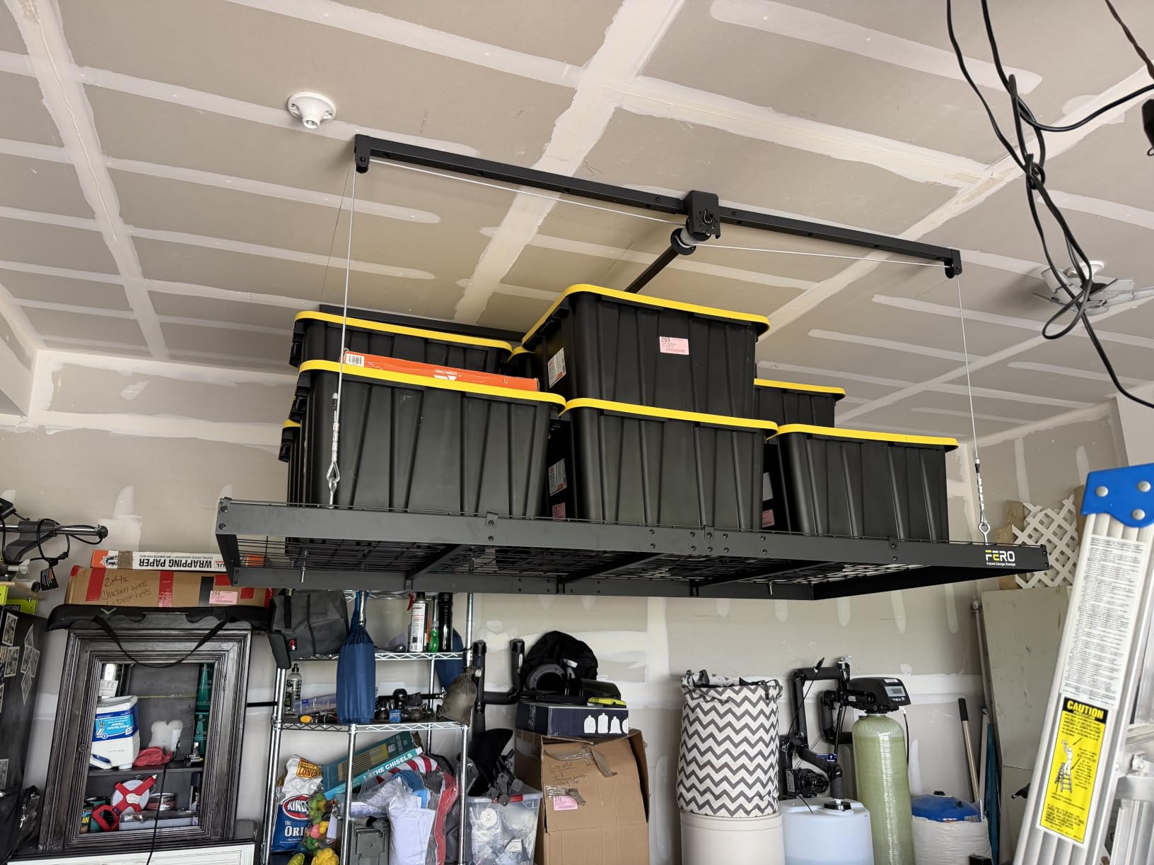 Garage Ceiling Storage Racks – 4x8 FT Overhead Garage Storage Rack with Safety Lock, Heavy-Duty Ceiling Mounted Lift System and Storage Organizer, Ideal for Maximizing Overhead Space, 325 lbs Capacity customer photo 1