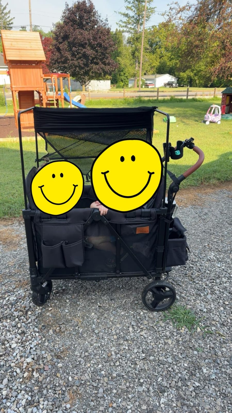 ZTDM Wagon Stroller for 2 Kids, High Seat & 5 Point Harness, Foldable All-Terrain Wagon for Toddler with Canopy, Parent Organizer, Shoulder Bag, Adjustable Handlebar, Ultimate Double (Black) customer photo 1