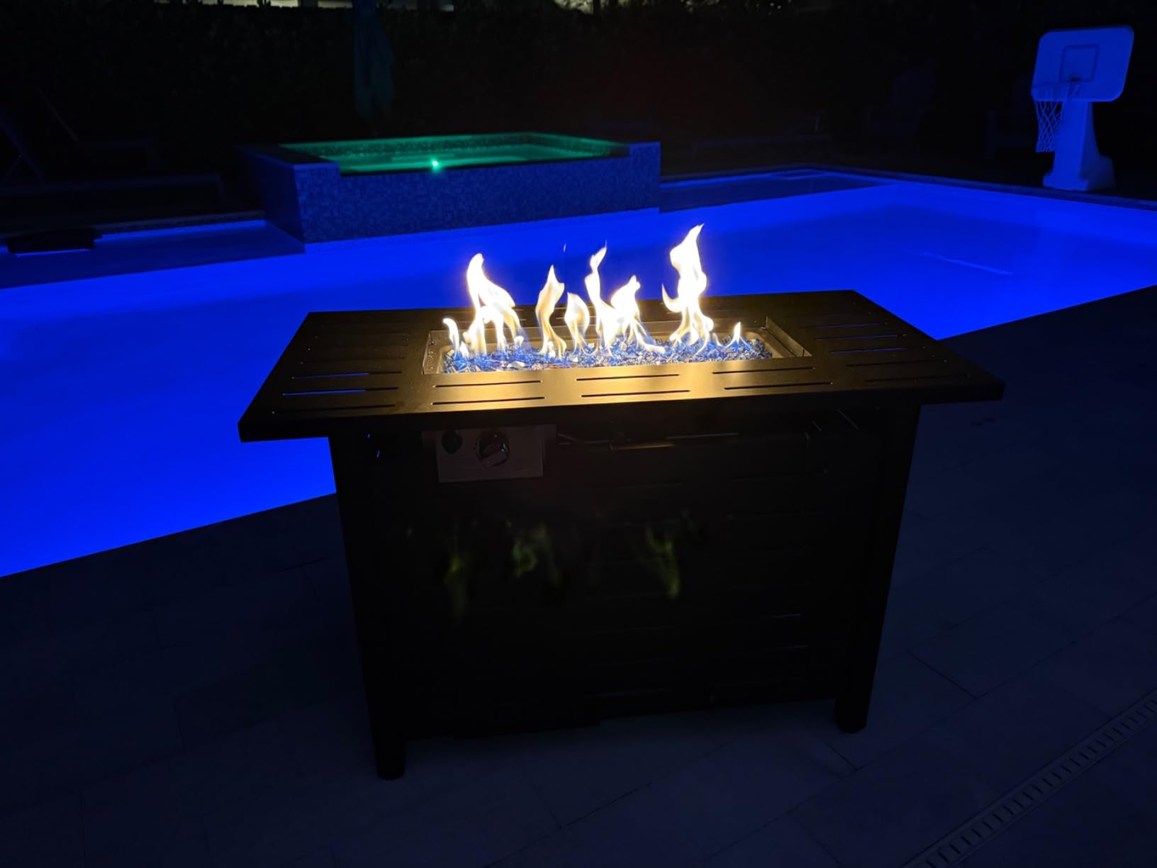 Aoxun 41 Inch Propane Fire Pit–50,000 BTU Gas Fire Pit Table with Removable Lid & Lava Rocks, Rectangle Firepit Table for Outside, Patio, Deck, Backyard, Black customer photo 1
