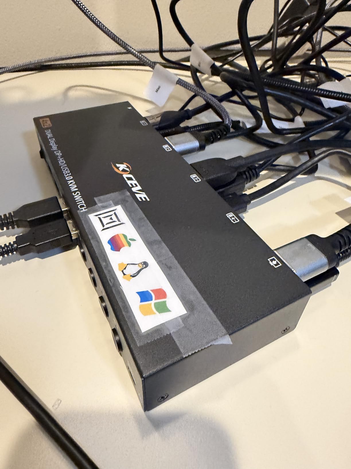 KVM Switch 3 Monitors 4 Computers HDMI + DisplayPort, KCEVE USB 3.0 DP KVM Switcher, 8K@30Hz/4k@144Hz DP KVM for 4 PC Share 3 Display and 4 USB 3.0 Devices customer photo 2