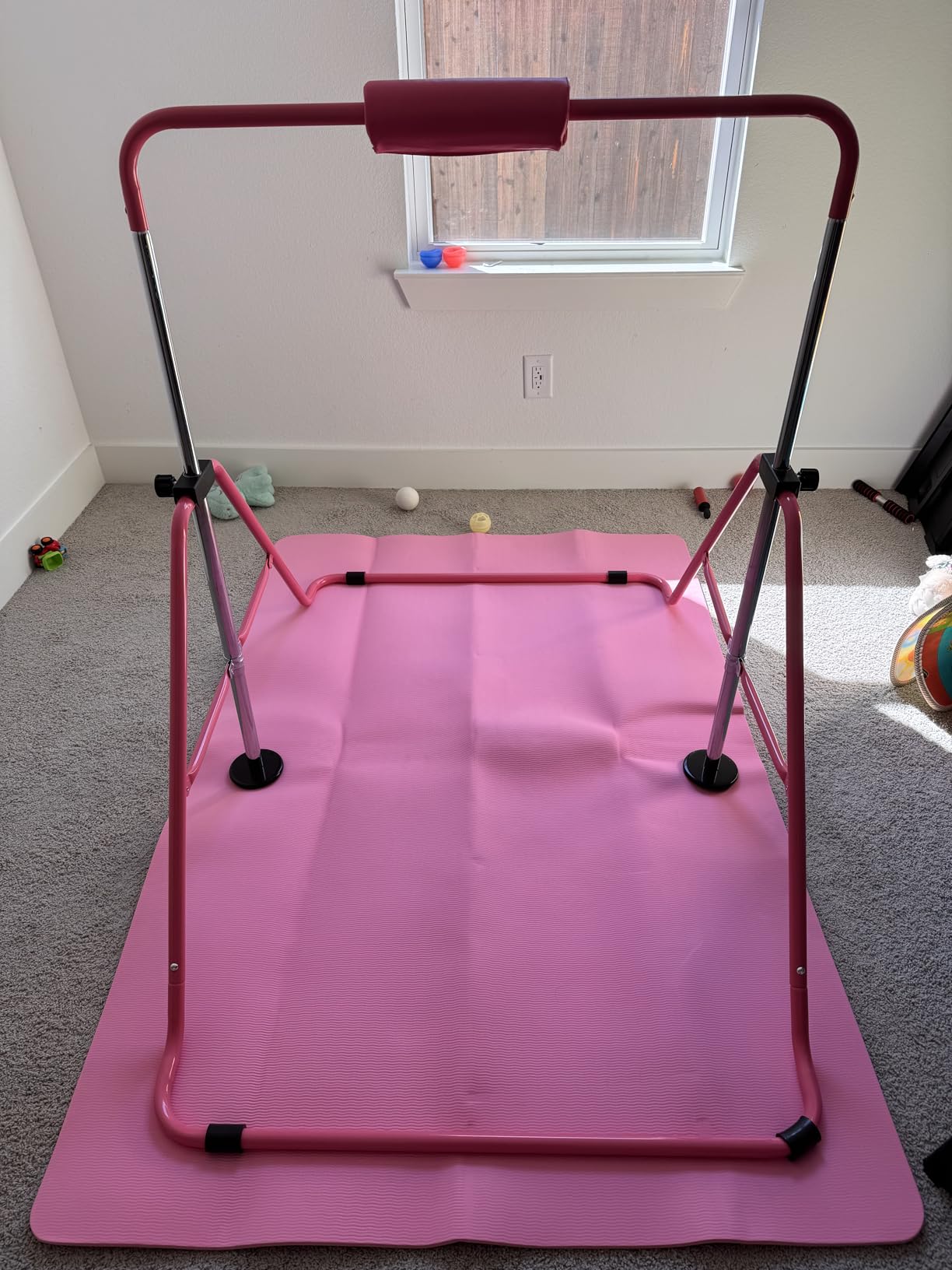 HYD-Parts Gymnastics Bar with Mat, Foldable Gymnastics Horizontal Bar Height Adjustable, Gymnastics Equipment for Kids 3-12 Ages, Children's Gifts customer photo 2
