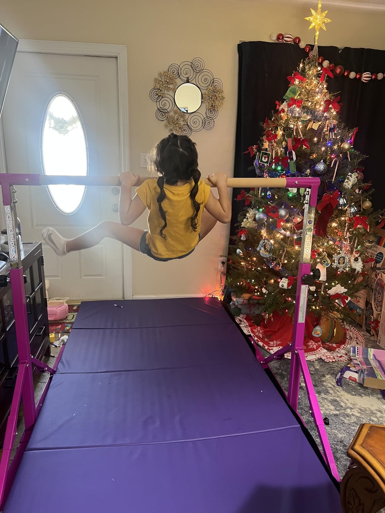 Foldable Gymnastics Bar, 6FT Horizontal Bars, Folding Training Bar for Kids Ages 3-18, Weight Limit 500 LB, Adjustable kip Bar,Home Gym Equipment Indoor customer photo 1