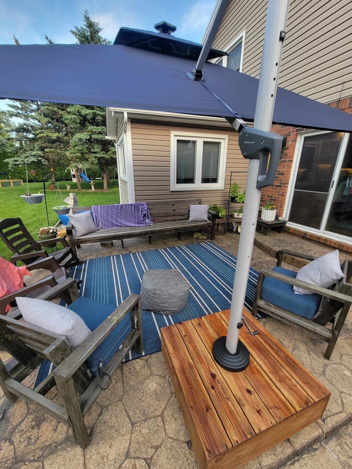 PURPLE LEAF Cantilever Umbrella 9' X 12' Solar LED Light Patio Deck, Beige customer photo 2