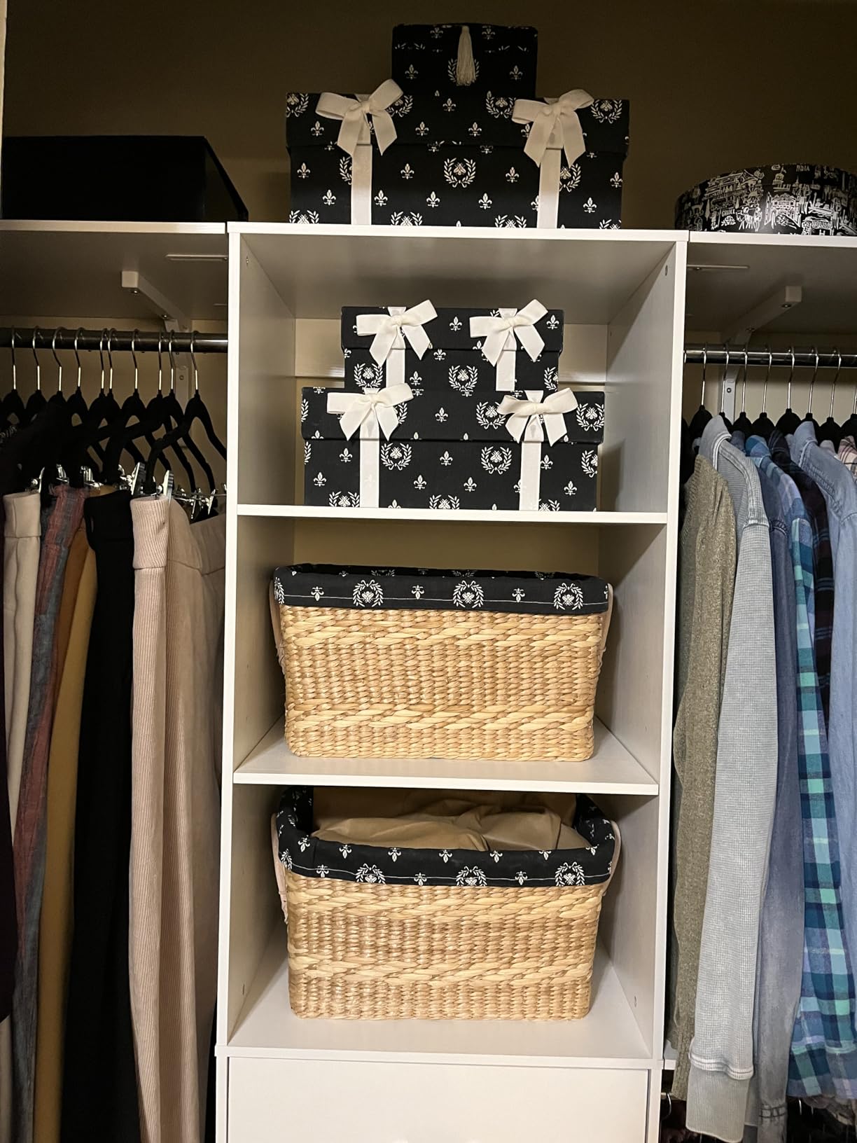Besiost Closet System with Drawer - 8FT Wood Closet Organizer System with 3 Hanging Rods and Shelving Tower, 96