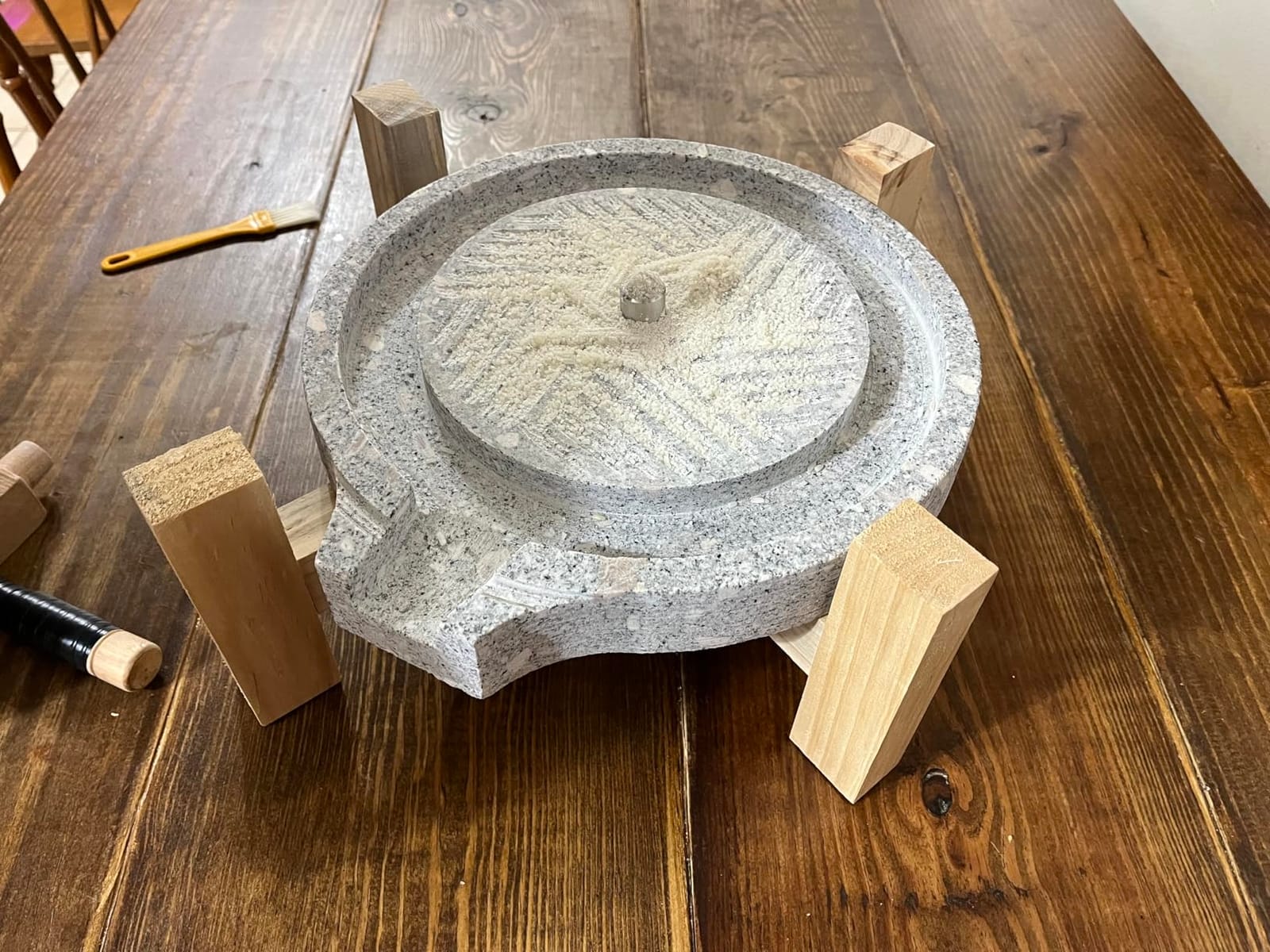 Natural Granite Stone Grain Mill Grinder with Wooden Stand customer photo 2