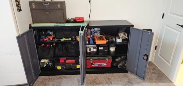 Metal Garage Storage Cabinet with Wheels, Rolling Garage Cabinet with Locking Doors and Adjustable Shelves, 73