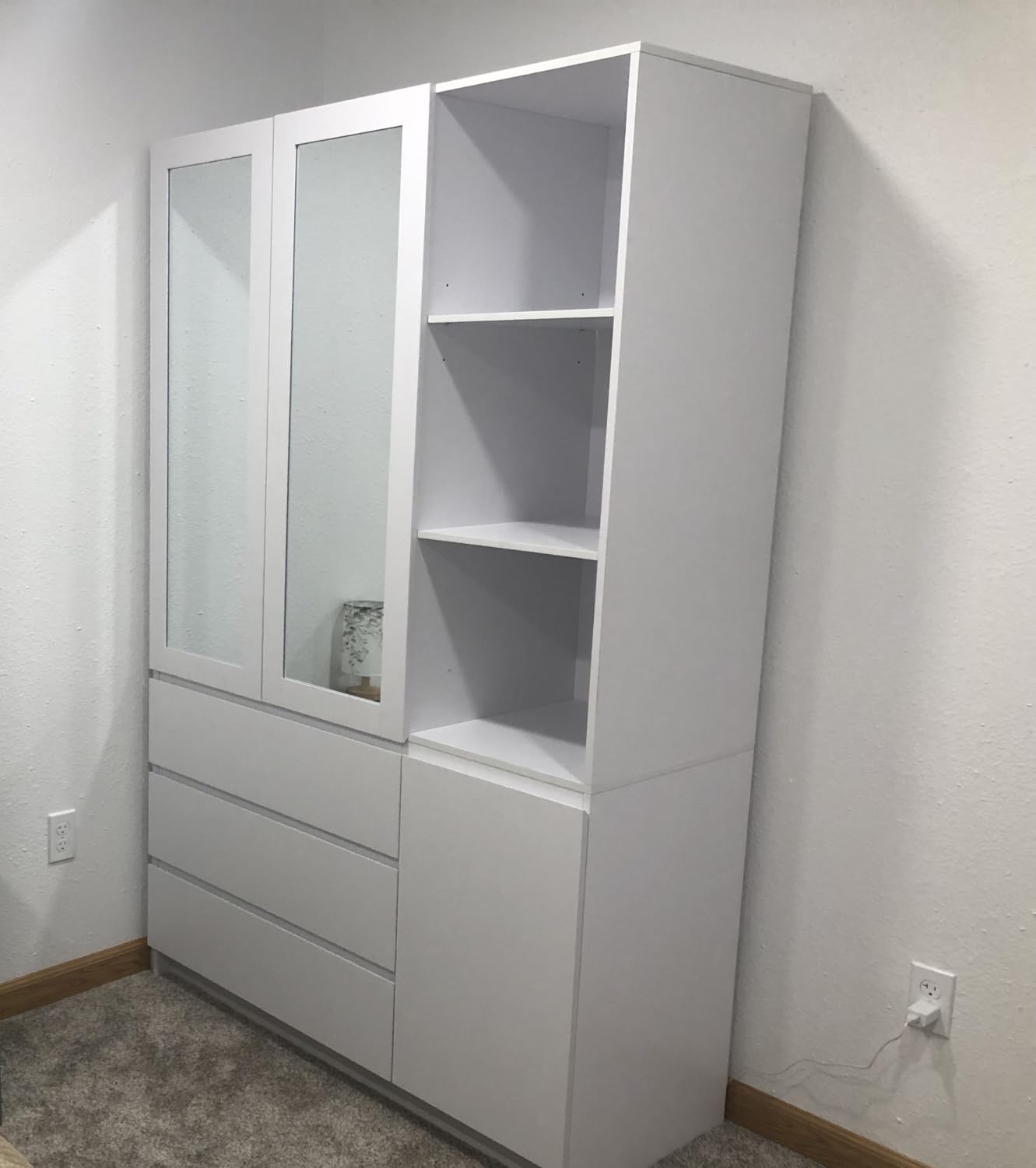 4 Doors Armoire Wooden Wardrobe Closet with 3 Drawers & 2 Mirror, 75
