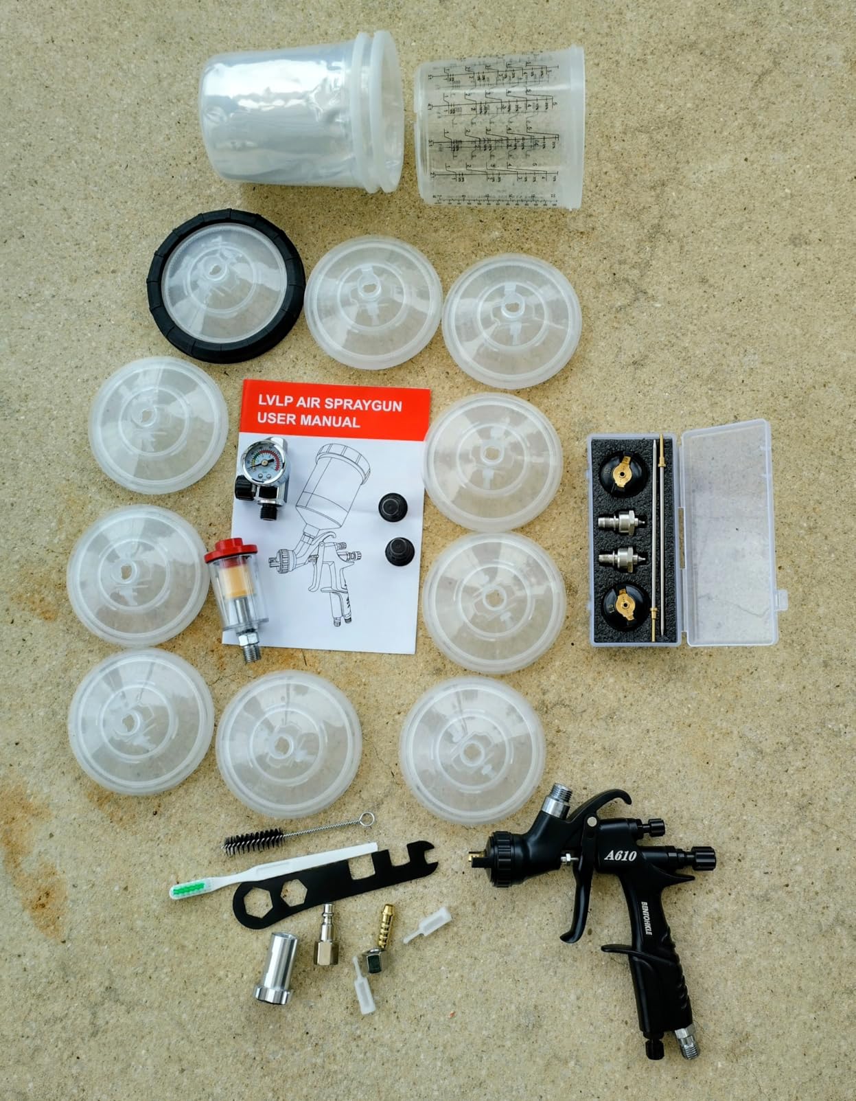 R500 LVLP Air Spray Gun with 3 Nozzle 650ML Disposable Paint Cups customer photo 1