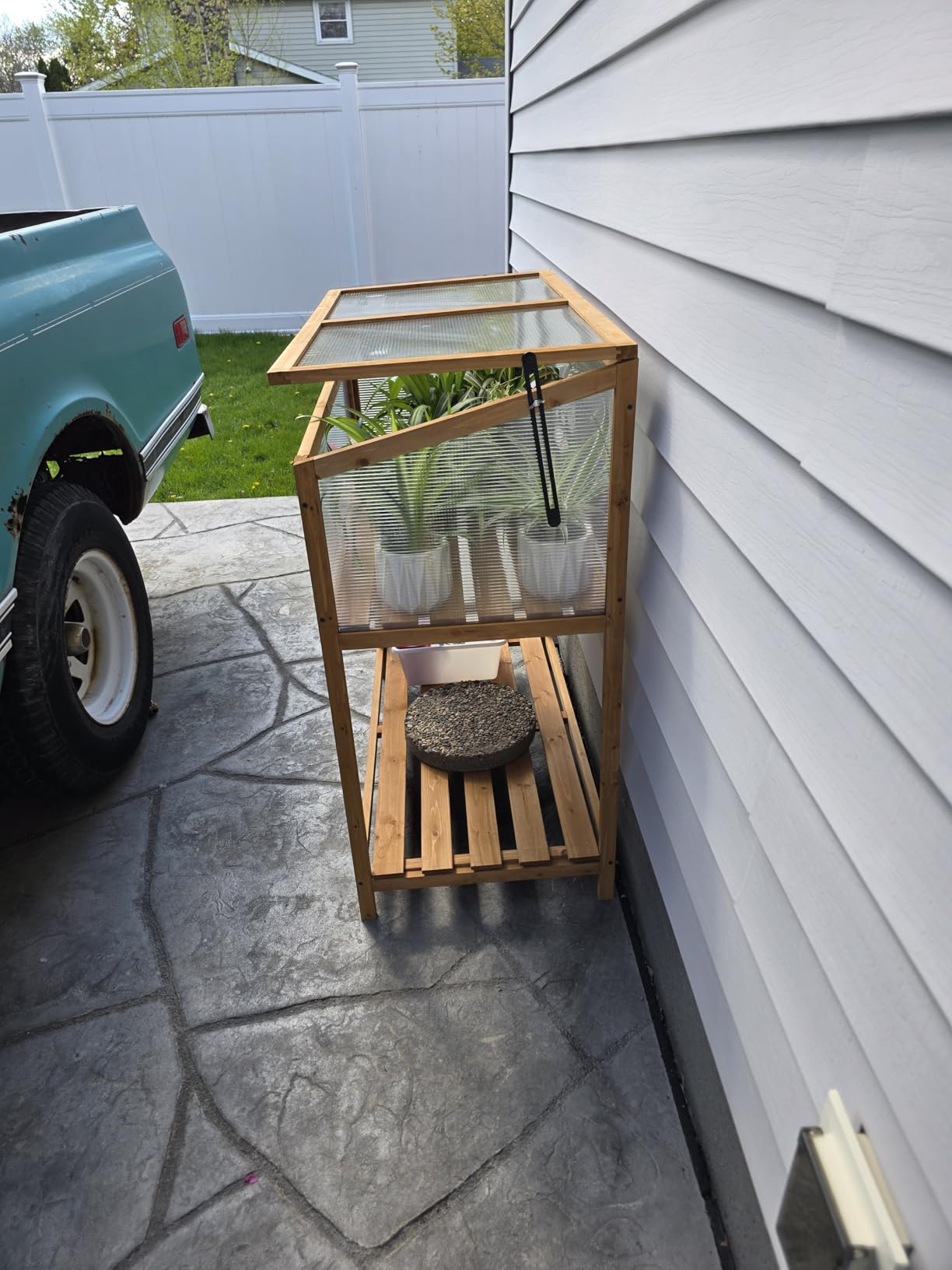 Giantex Wood Cold Frame Greenhouse, Portable Raised Flower Planter Protection with Transparent Panels & Adjustable Roof, Small Indoor Outdoor Hot House for Garden Balcony, 40”x21”x28” customer photo 2