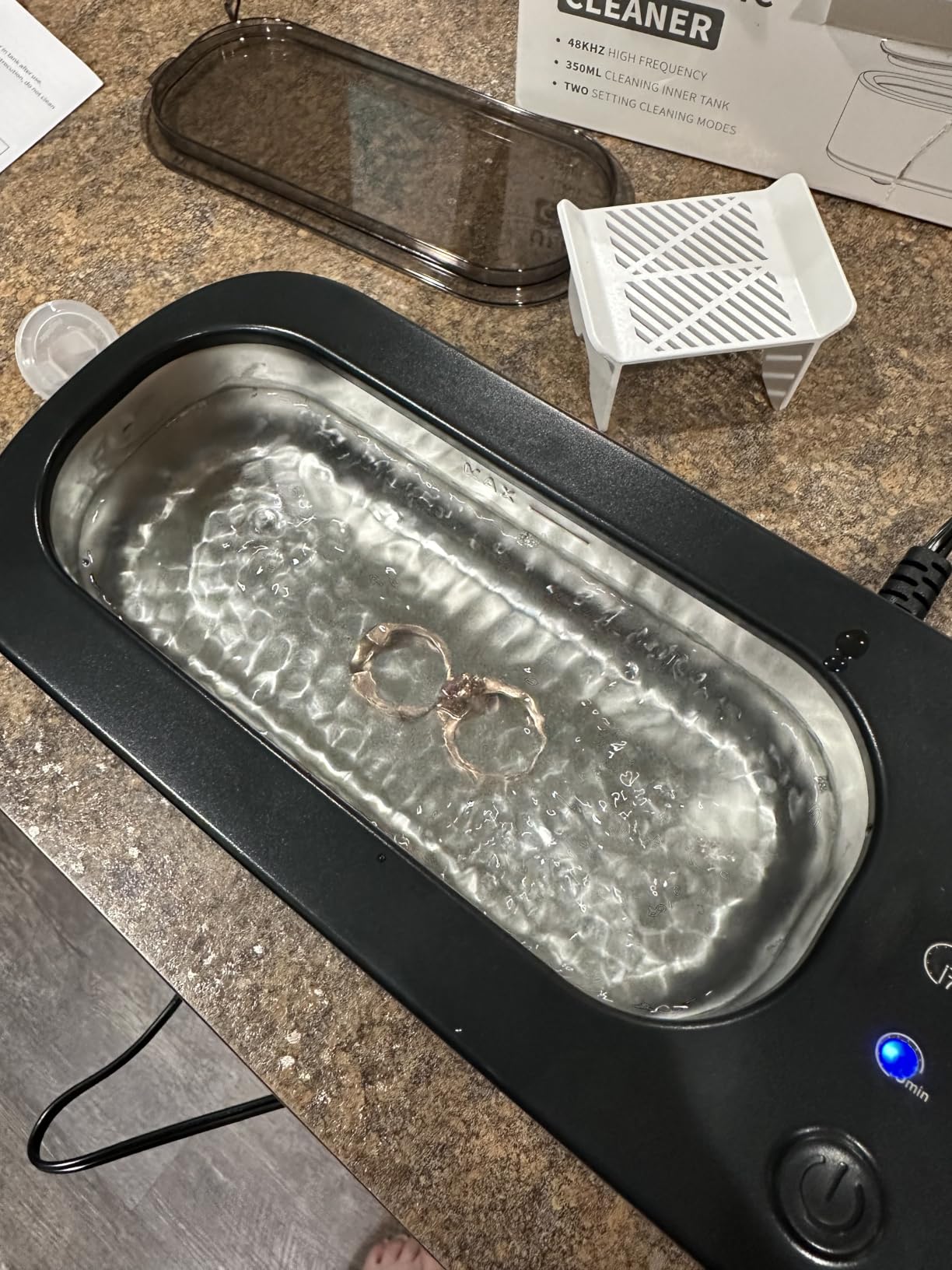 Ultrasonic Jewelry Cleaner Machine: 48KHz Ultra Sonic Cleaner for Jewelry,Eyeglass,Rings,Watch Band,Dentures,with Dual Cleaning Modes,350ML 304 Stainless Steel Tank,Gift for Wife,Mom,Daughter customer photo 1