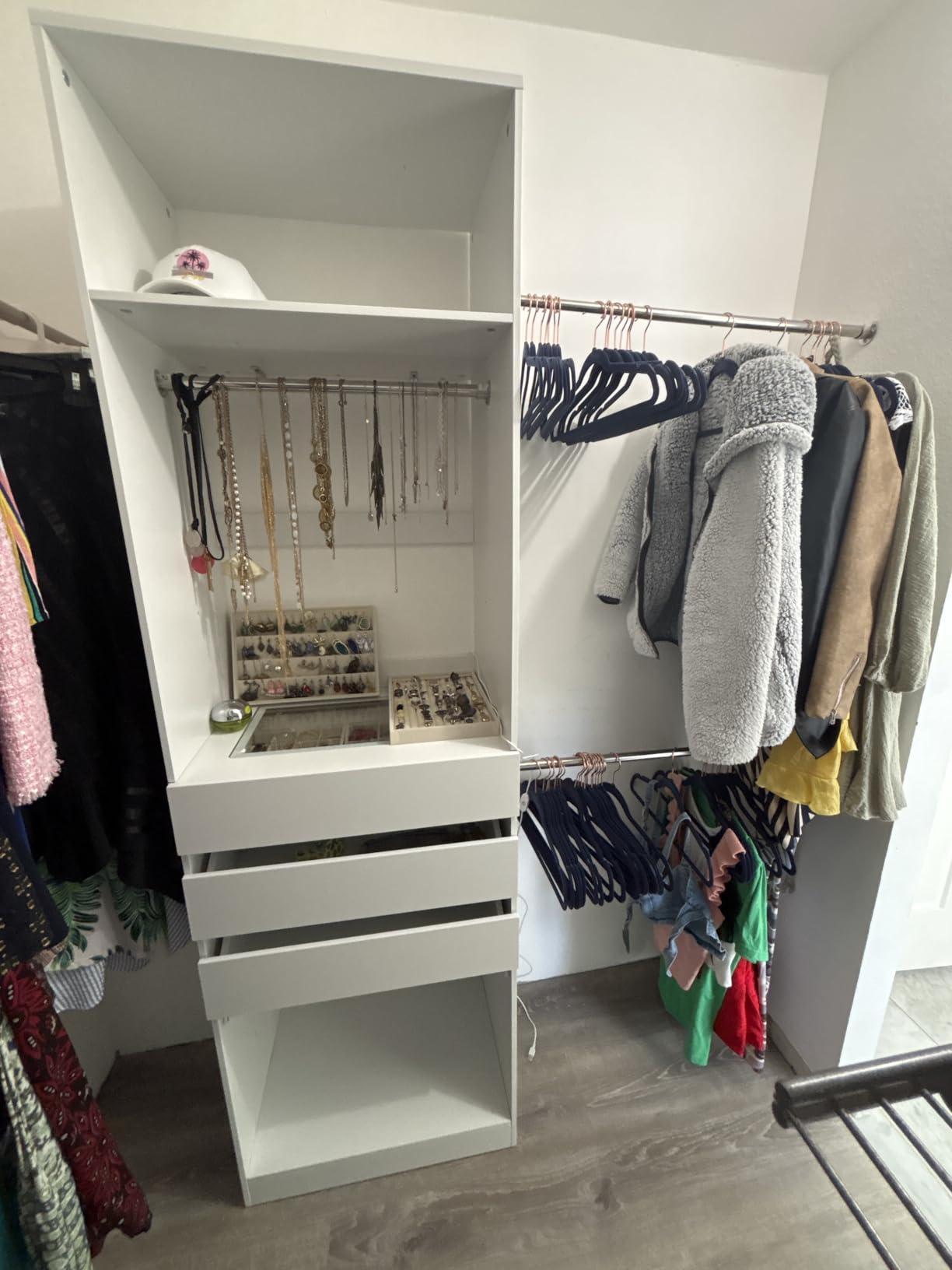 HUAHUU Freestanding 2FT Closet System with 3 Wood Drawers & Glasstop, 24
