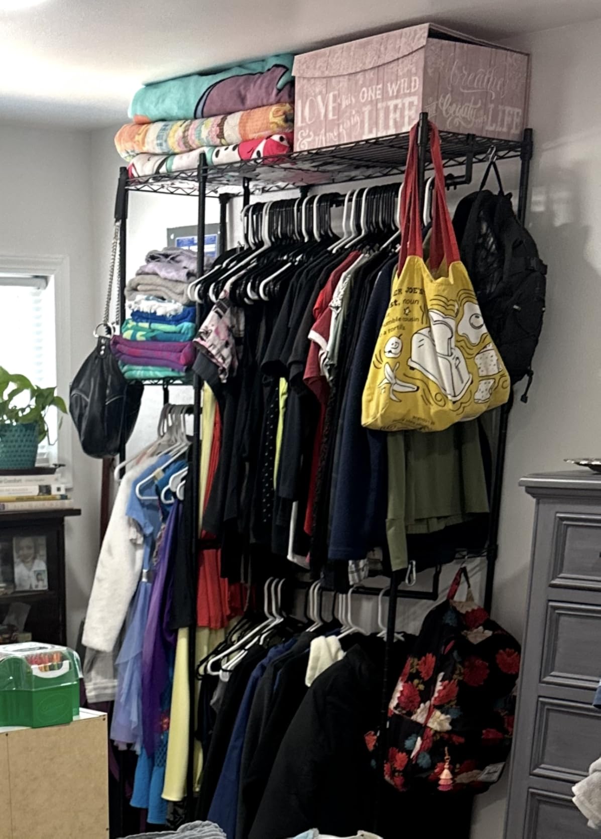 MZG Closet Organizer System, Freestanding Closet Storage System with Expandable Hanging Rod & Wire Shelves, No-Drill Closet Kit for Small Spaces, Bedroom & Apartment (13.8