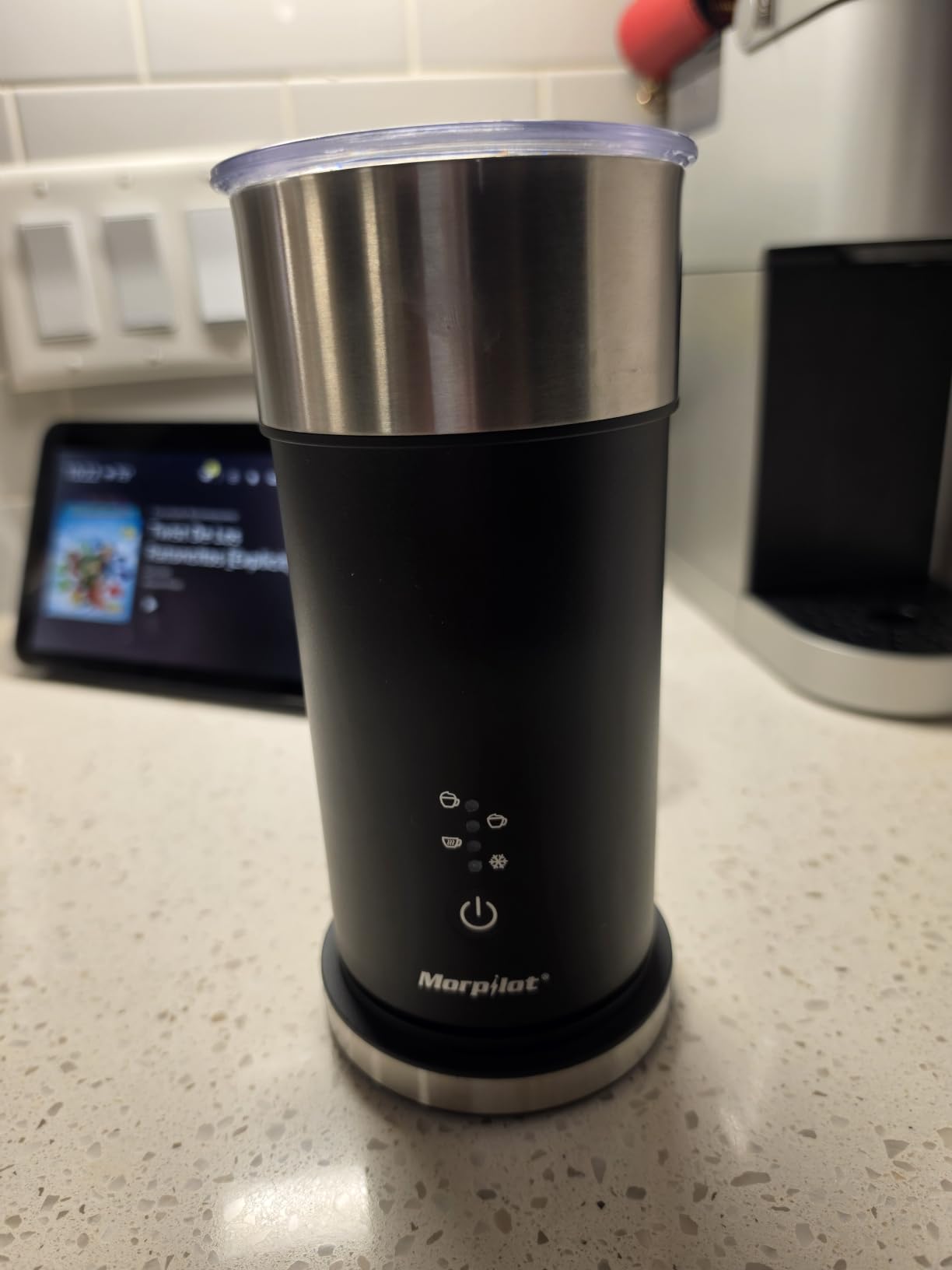 Large Electric Milk Frother and Steamer, 16.9oz/500ml Milk Steamer and Frother for Latte or Hot Chocolate, Dishwasher Safe, BPA Free, 6 Functions, Enjoy Perfect Milk Froth in 2 Min (White-Glass) customer photo 1