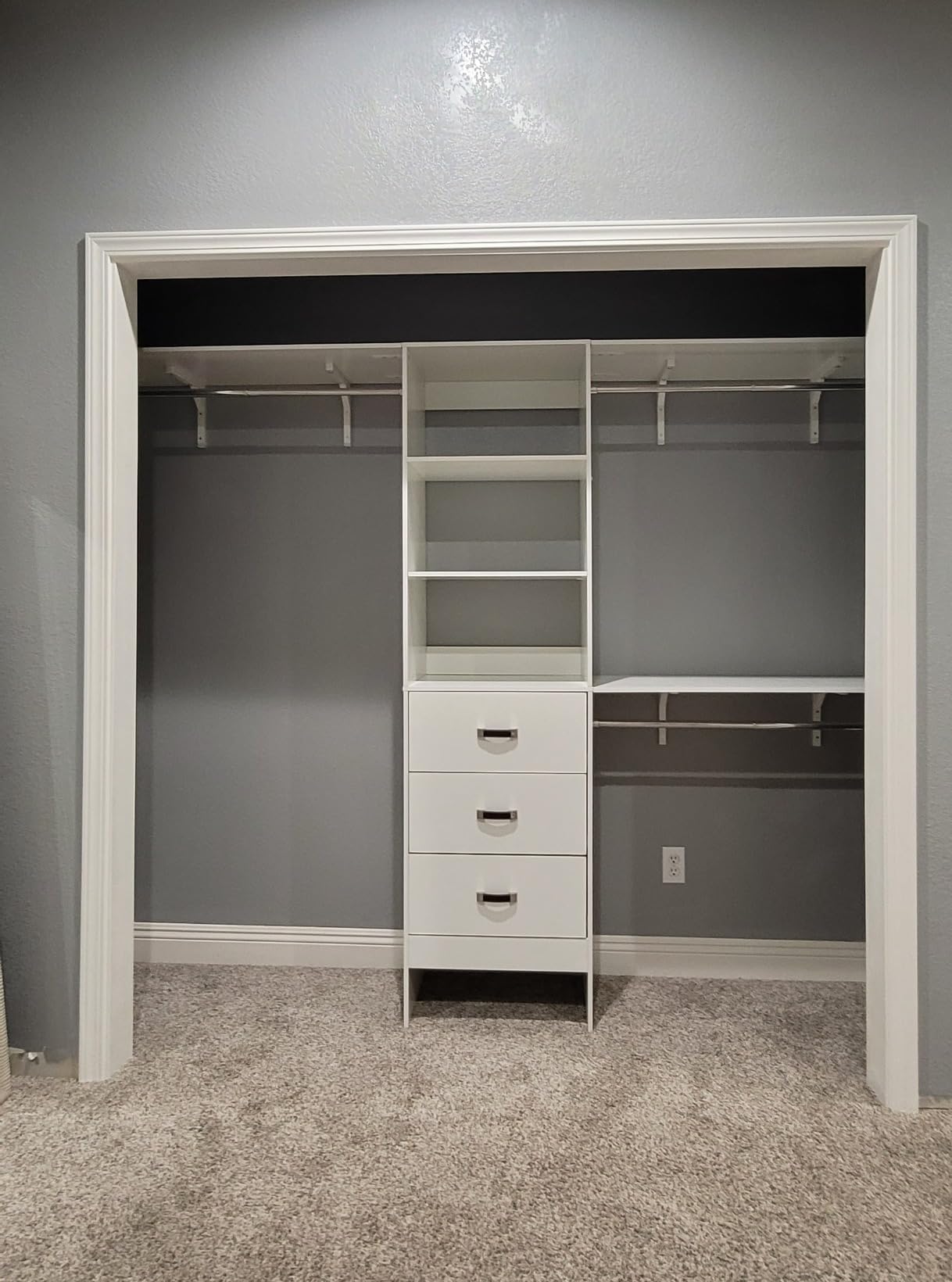 Armocity 96 Inches Closet System with Doors, 8FT Walk In Closet Organizer with 3 Shelving Towers, Heavy Duty Clothes Garment Rack with 3 Wood Drawers, 96
