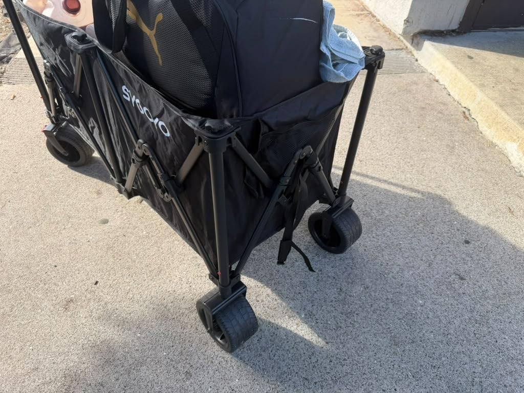 Beach Wagon Carts Foldable 580LBS Collapsible Wagon with Big All-Terrain Wheels for Sand 340L Heavy Duty Utility Carts with Cup Holders for Garden, Camping, Grocery, Black customer photo 2