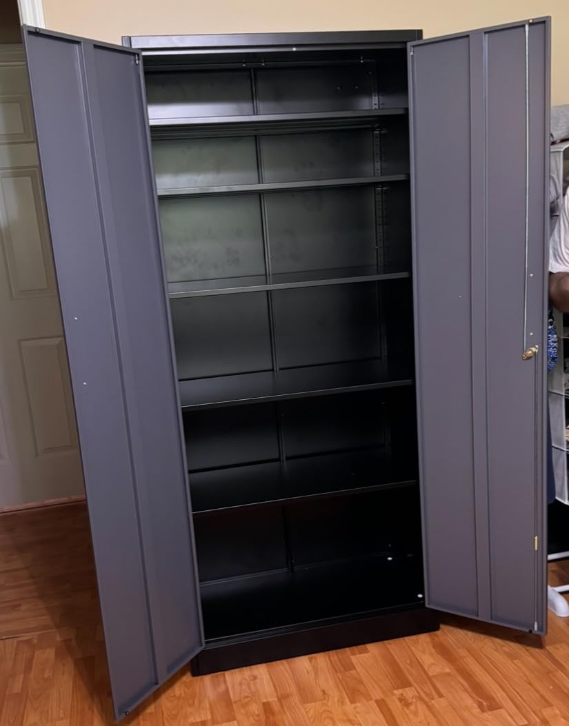 Wide & Deep Metal Storage Cabinet with Wheels,Tall Rolling Garage Storage Cabinet with Lock,Black Metal Cabinets with Shelves and Pegboards,Tool Locker for Garage,Home,Office,43''Wx 20''Dx71