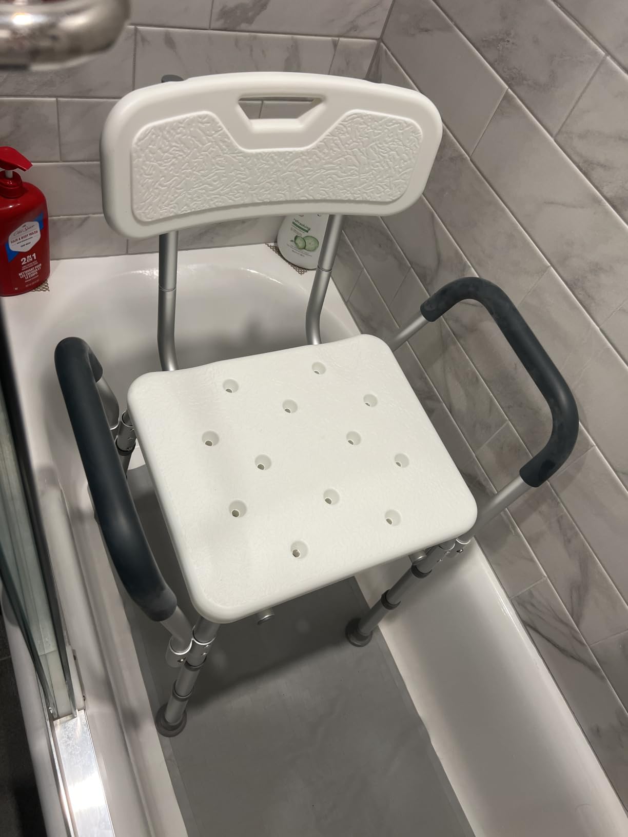 Drive Medical Premium Shower Chair with Back and Padded Arms, White customer photo 1