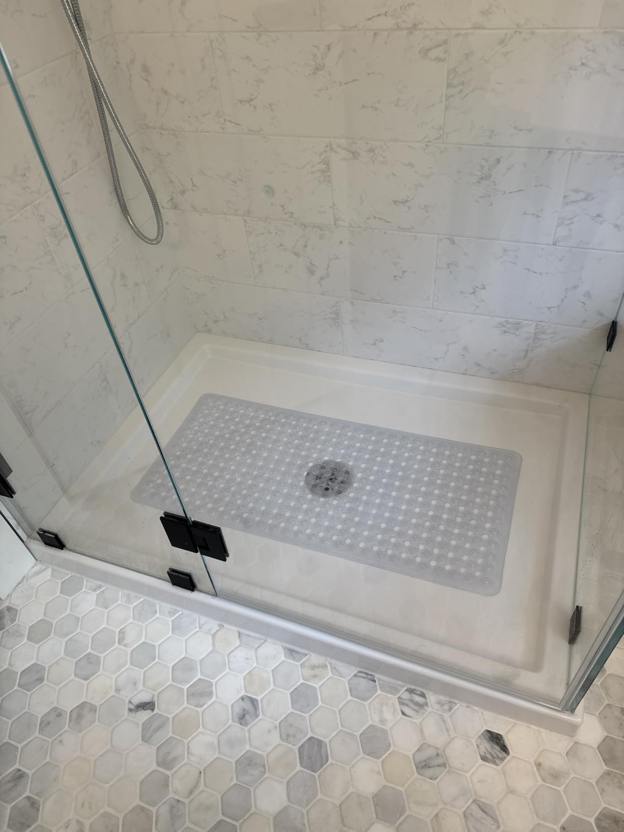 GORILLA GRIP Bath Tub Shower Mat, Bathtub Floor Liner, 35x16 Clear Blue customer photo 2