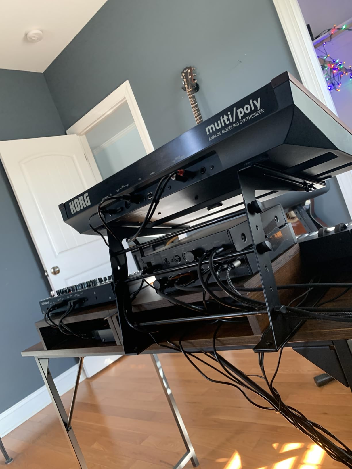 Pyle Portable Dual Laptop Stand - Standing Table with Adjustable Height, Ergonomic Design & Anti-Slip Prongs for DJ Mixer, Sound Equipment, Workstation, Gaming & Home Use - PLPTS38, Black customer photo 1
