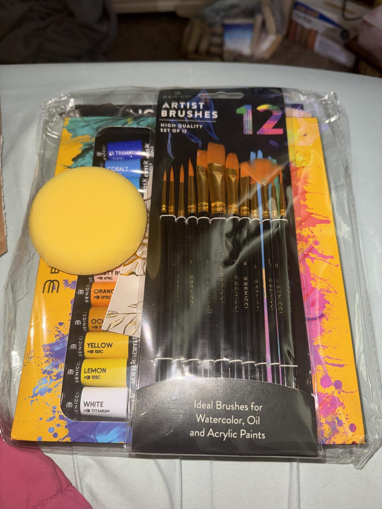 Complete Acrylic Paint Set – 24х Rich Pigment Colors – 12x Art Brushes with Bonus Paint Art Knife & Sponge – for Painting Canvas, Clay, Ceramic & Crafts, Non-Toxic & Quick Dry – for Kids & Adults customer photo 2