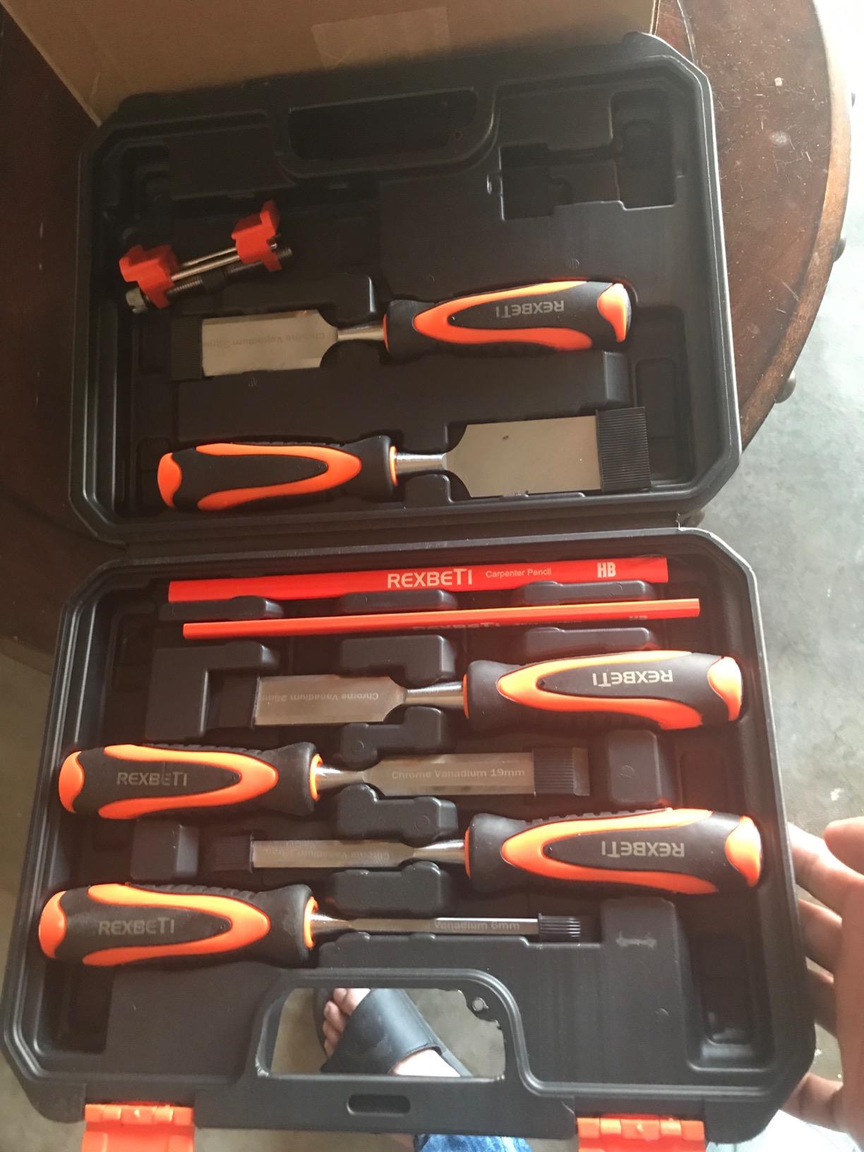 REXBETI 10pcs Wood Chisel Set, Heat-Treated Cr-V Alloy Blades Chisel Set customer photo 1