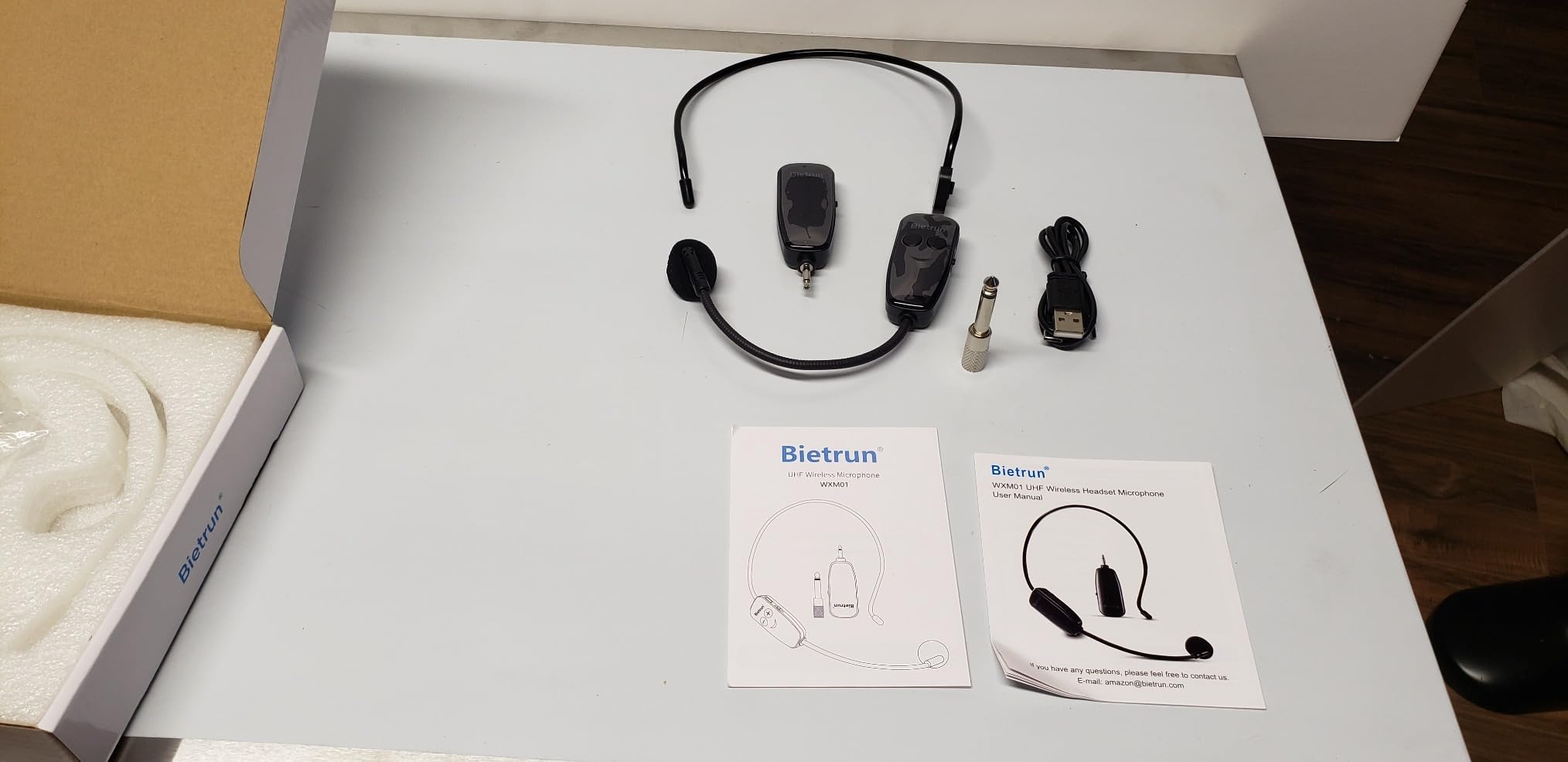 Bietrun Wireless Microphone Headset, UHF Wireless Headset Mic System, 160ft Range,1/8'' and 1/4'' Plug, for Speakers, Voice Amplifier, PA System(Not Supported AUX/iOS) customer photo 2