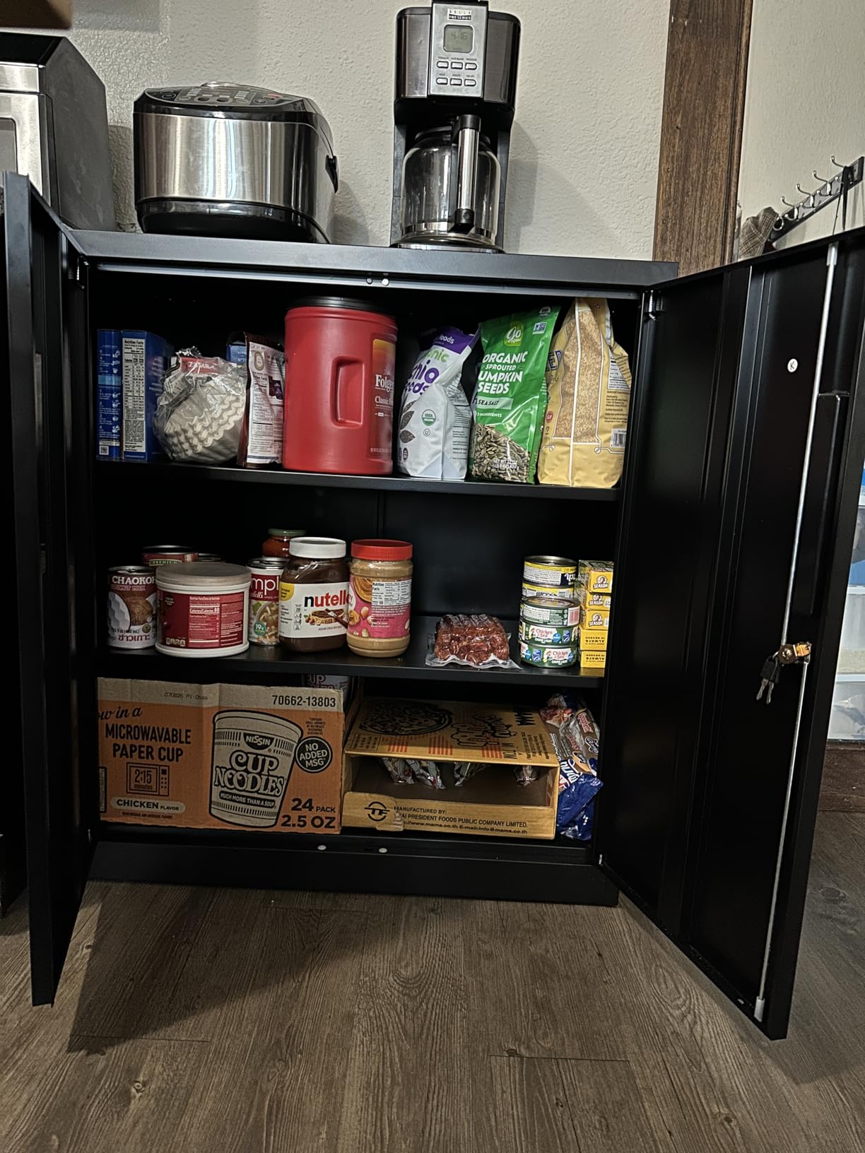 INTERGREAT Metal Storage Cabinet with Locking Doors, Lockable Steel Storage Cabinets with 2 Doors and Shelves, Black Metal Cabinets with Lock, Small Steel Cabinet for Office, Garage, Home, Shop customer photo 2