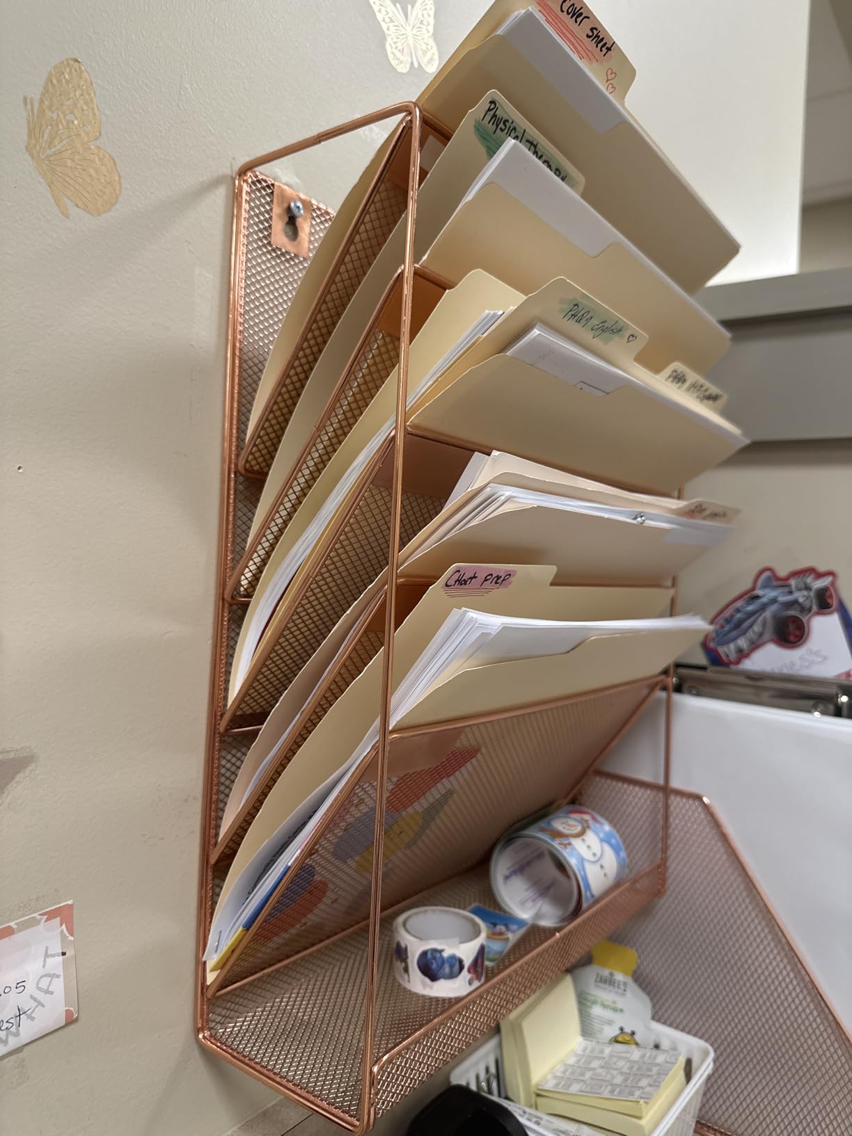Wall File Organizer Holder Mesh Hanging Paper Document Holder,Vertical 6 Pocket Tier for Office Home, Black customer photo 1