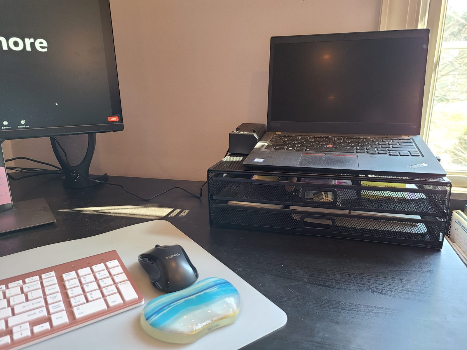 MOUNT-IT! Computer Monitor Stand With Drawers, Metal Mesh Riser and Organizer for Laptops and Computer Screens, Laptop, and Printer Accessories and Office Supplies (Black) customer photo 1