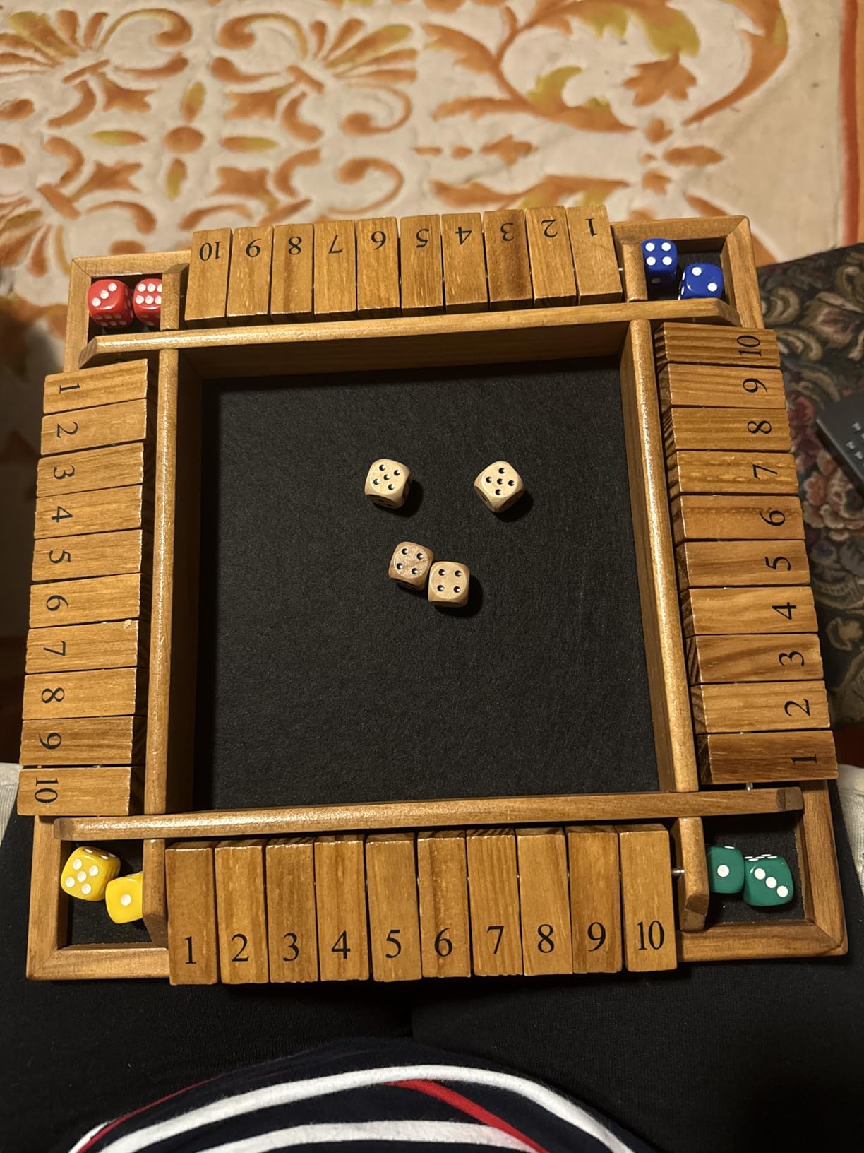 AMEROUS 1-4 Players Shut The Box Dice Game, Wooden Board Table Math Game with 12 Dice and Shut-The-Box Instructions for Kids Adults, Family Classroom Home or Pub (12 Inches) customer photo 1